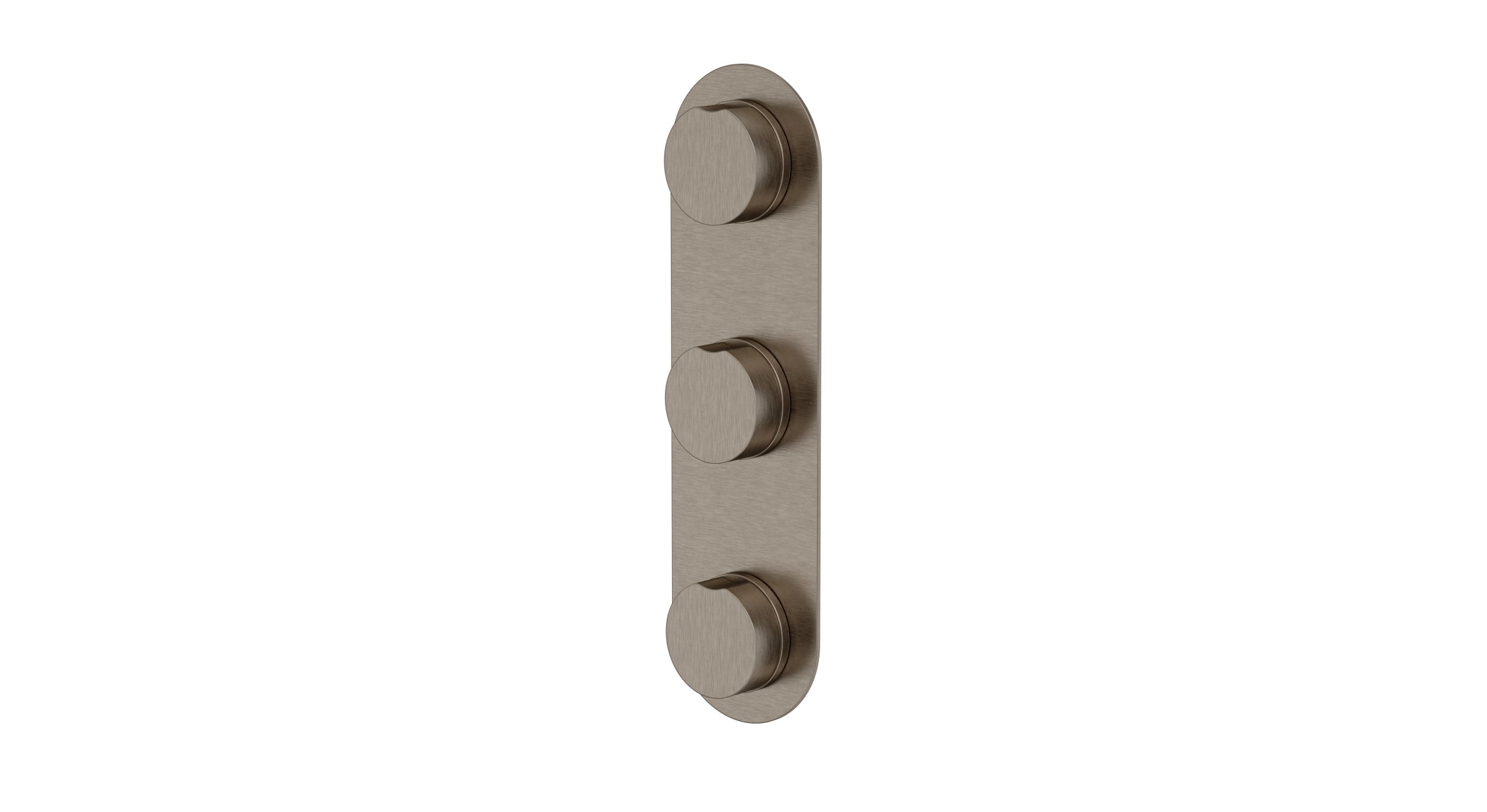 Foundry Three Handle Wall Mount Shower Trim with Barrel Knob Handles in Antique Nickel