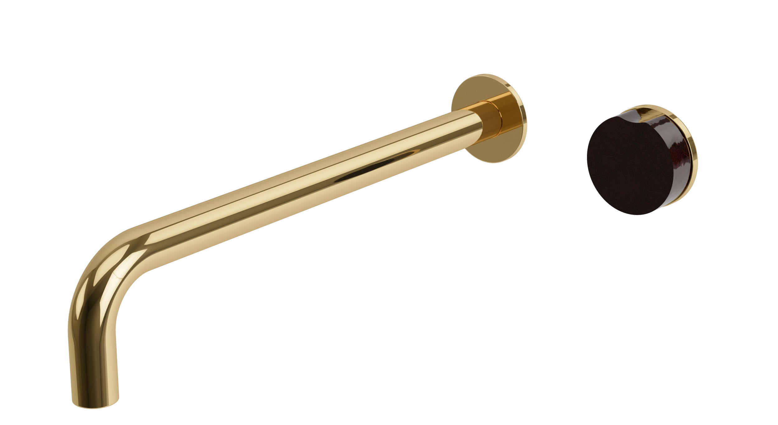 Foundry One Handle Wall Mount 12" Lavatory Faucet with Groove Ceramic Knob Handle in Polished Brass