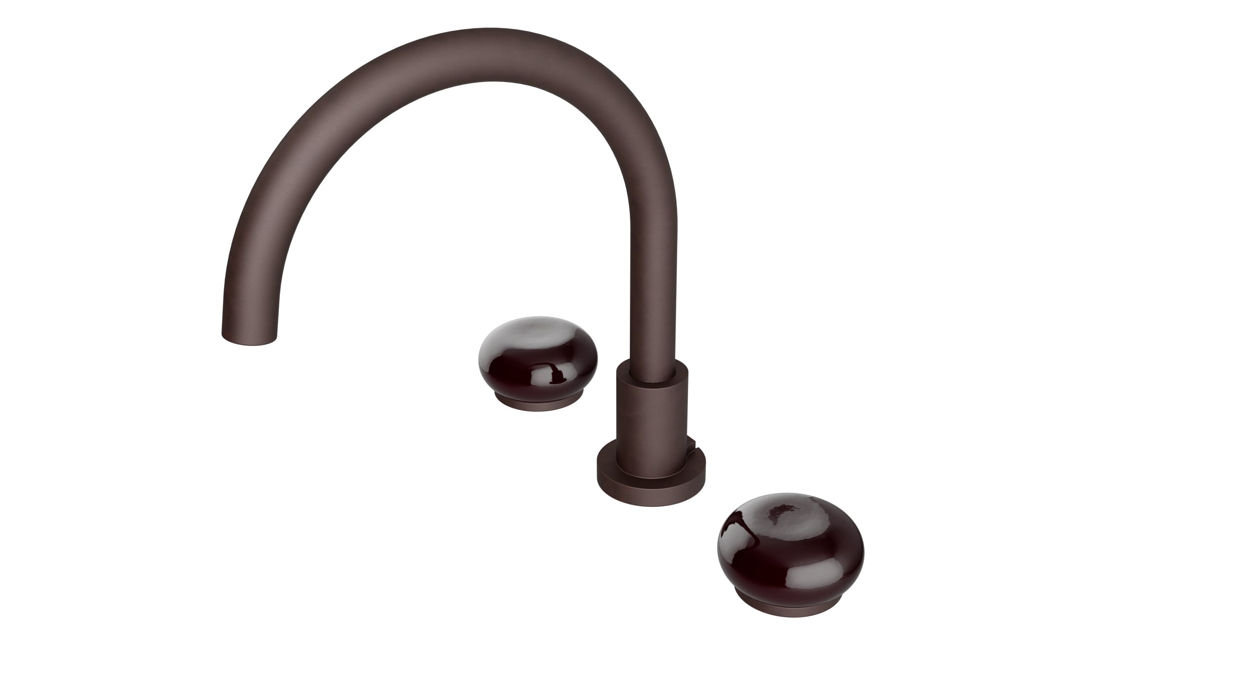 Foundry Two Handle Deck Mount Gooseneck Bath Trim with Pebble Ceramic Knob Handles in Architectural Copper
