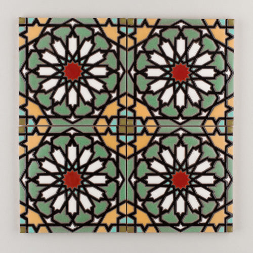6x6 Handpainted Tile Moorish Knot in Warm Motif
