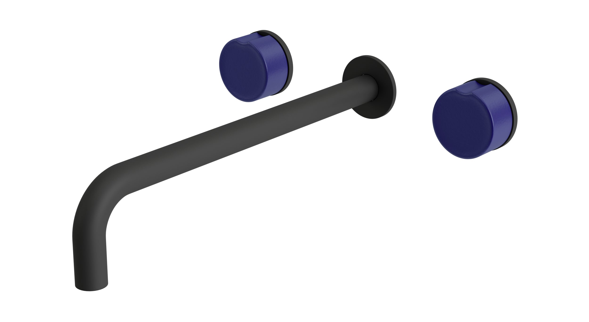 Foundry Two Handle Wall Mount 12" Lavatory Faucet with Groove Ceramic Knob Handles in Matte Black