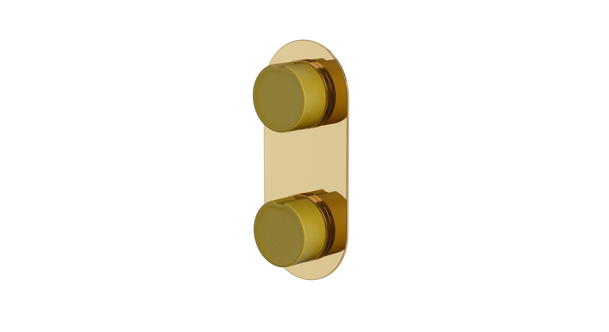 Foundry Two Handle Wall Mount Shower Trim with Groove Ceramic Knob Handles in Polished Brass