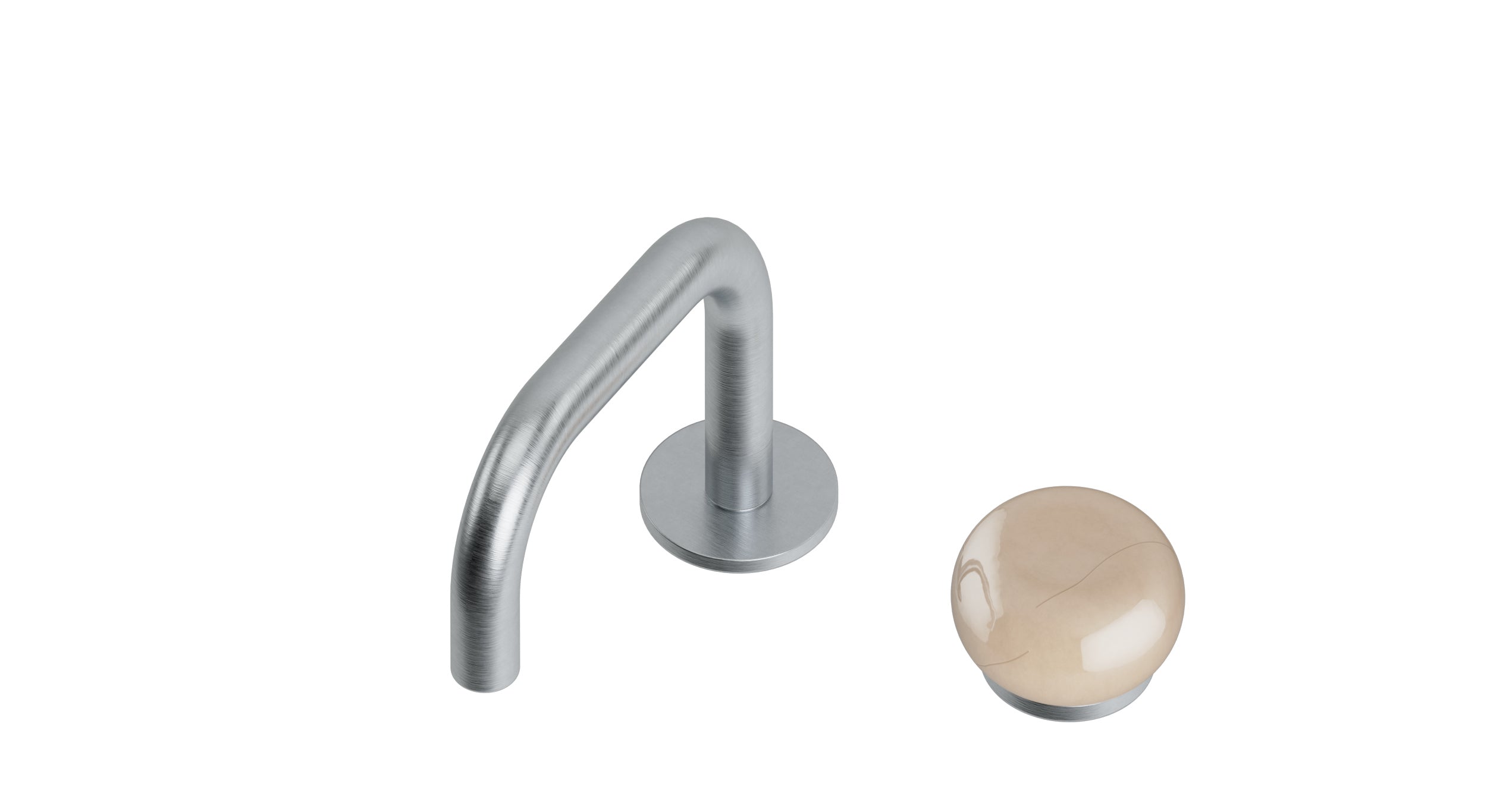Foundry One Handle Deck Mount Squaretop Lavatory Faucet with Pebble Ceramic Knob Handle in Satin Chrome