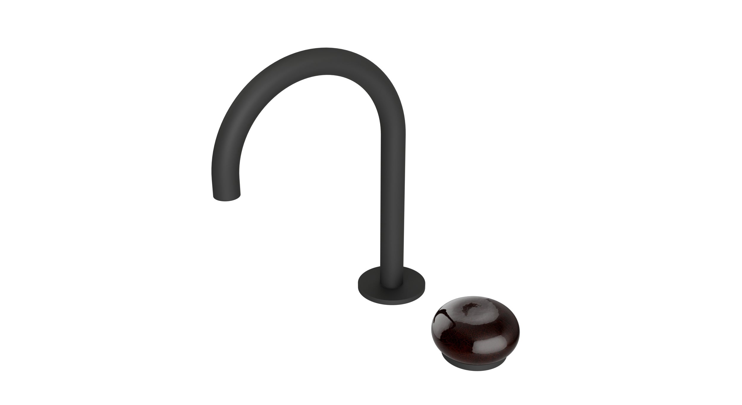 Foundry One Handle Deck Mount Gooseneck Lavatory Faucet with Pebble Ceramic Knob Handle in Matte Black