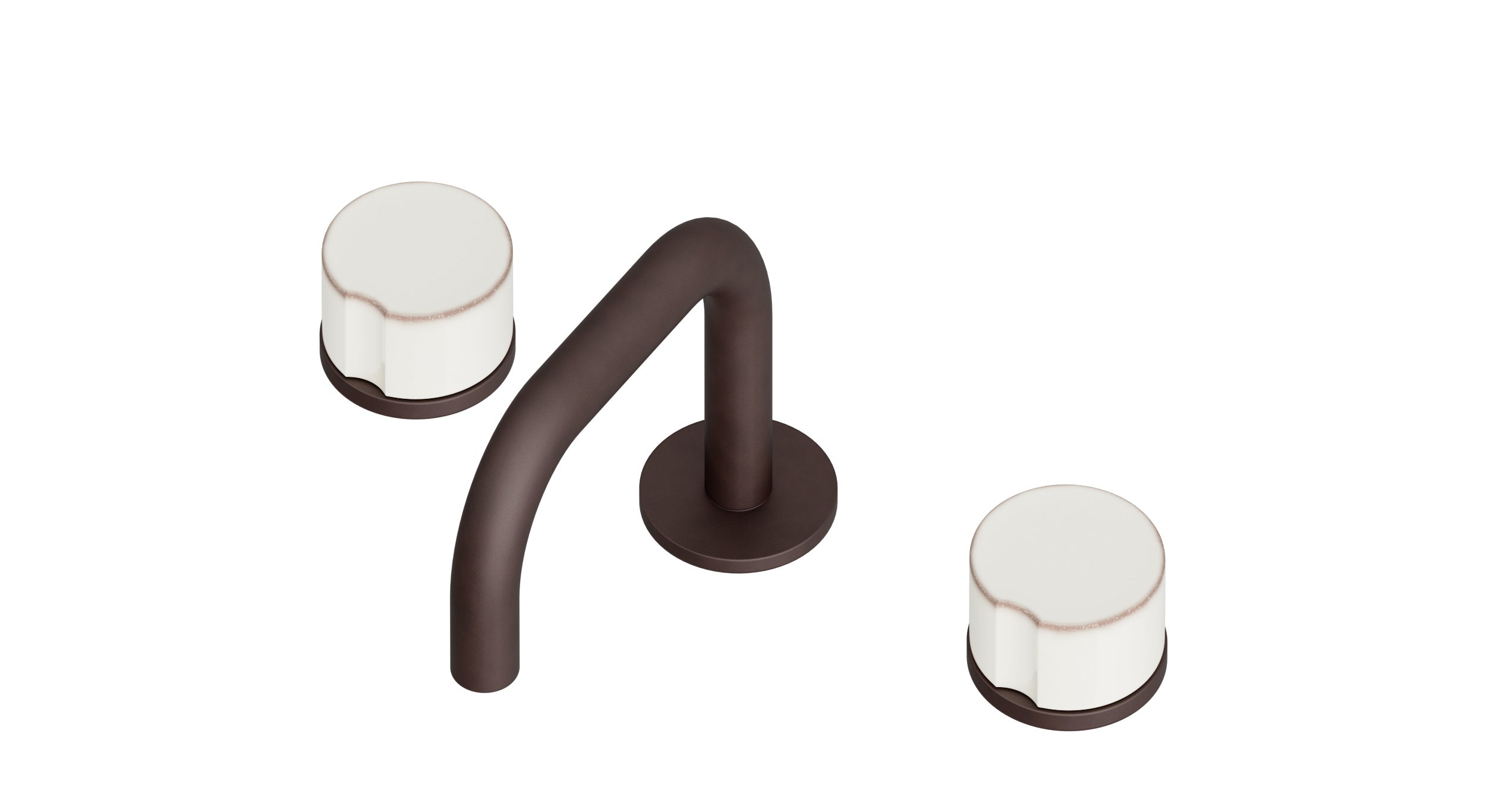 Foundry Two Handle Deck Mount Squaretop Lavatory Faucet with Groove Ceramic Knob Handles in Architectural Copper