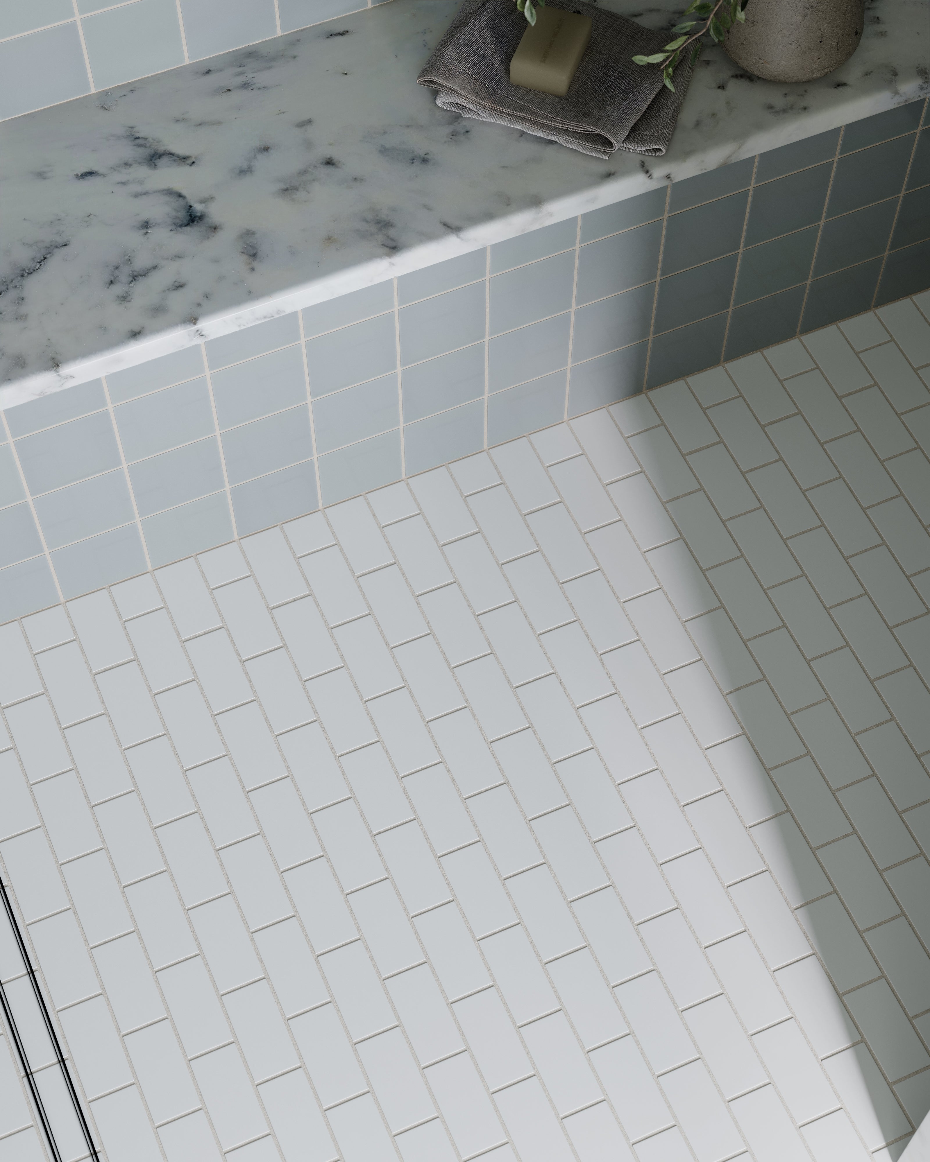 2x4 Half Offset Sheeted Natural Press Ceramic Mosaic Tile in Salt Creek Matte