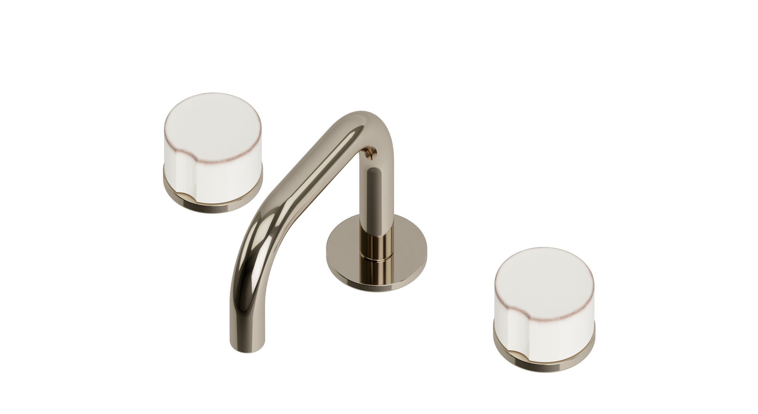 Foundry Two Handle Deck Mount Squaretop Lavatory Faucet with Groove Ceramic Knob Handles in Polished Nickel