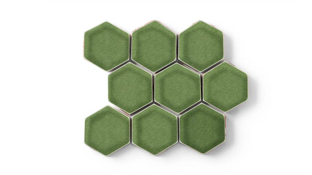 3" Hexagon Sheeted Original Ceramic Mosaic Tile in Kelp Gloss