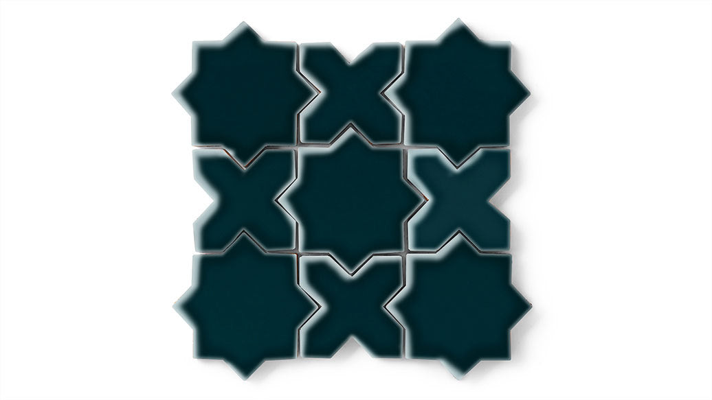 Mini Star & Cross Original Ceramic Tile in Caspian Sea Gloss