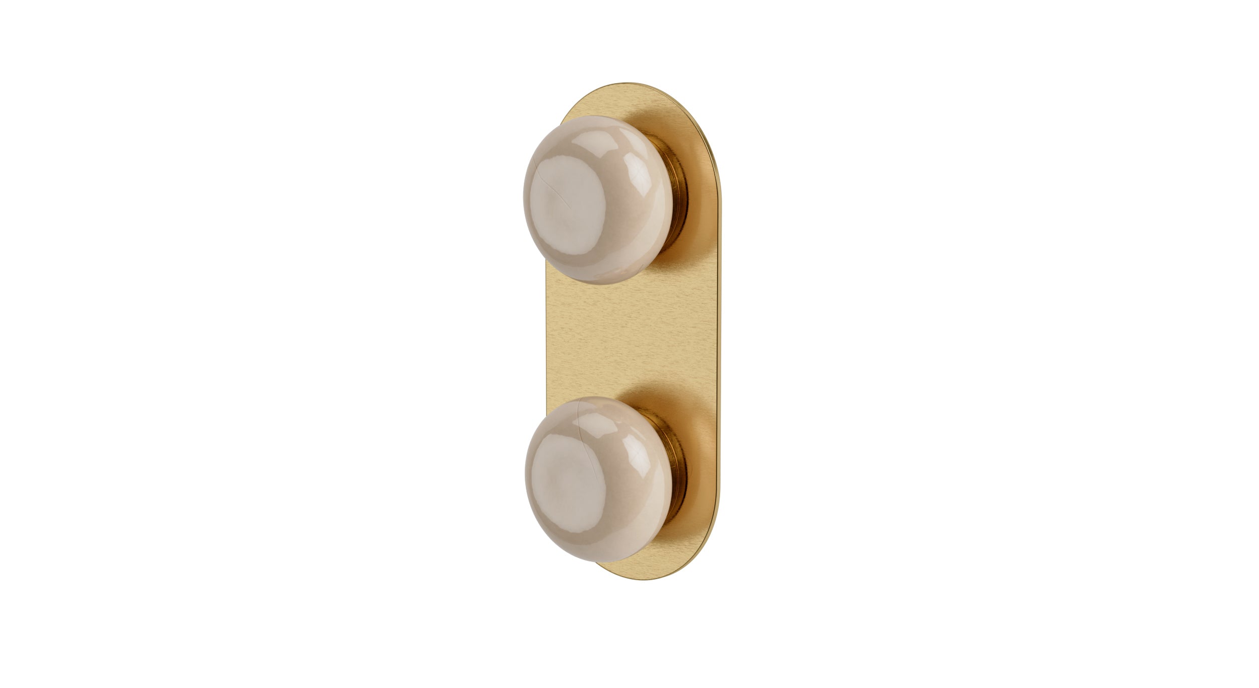 Foundry Two Handle Wall Mount Shower Trim with Pebble Ceramic Knob Handles in Satin Brass