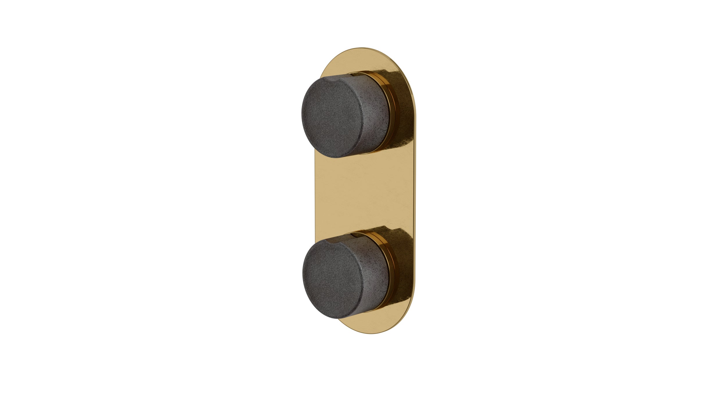 Foundry Two Handle Wall Mount Shower Trim with Groove Ceramic Knob Handles in Uncoated Polished Brass