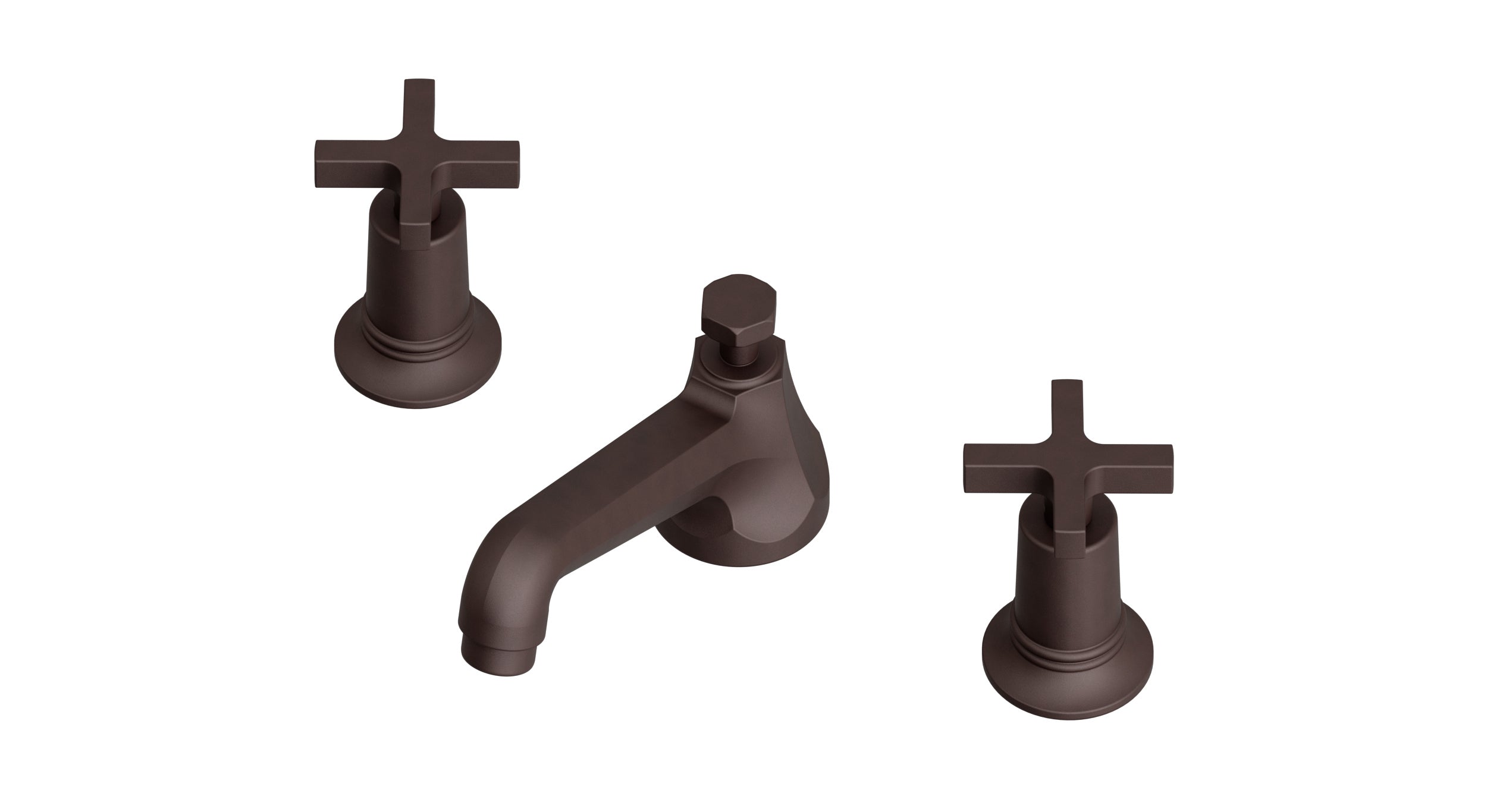 Emerson Two Handle Deck Mount Low Hexagon Lavatory Faucet with Classic Cross Handles in Architectural Copper