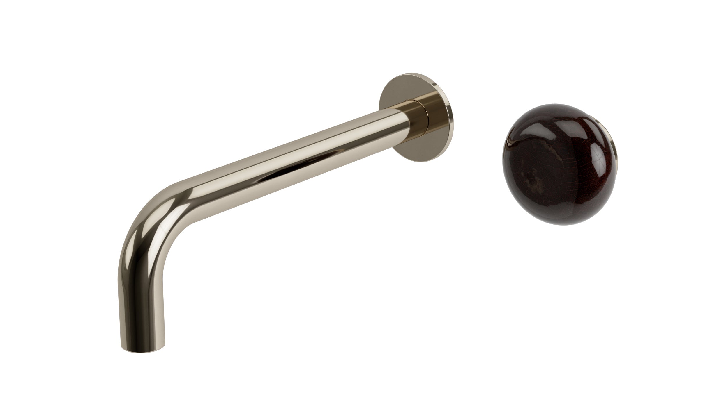 Foundry One Handle Wall Mount 7.5" Lavatory Faucet with Pebble Ceramic Knob Handle in Polished Nickel