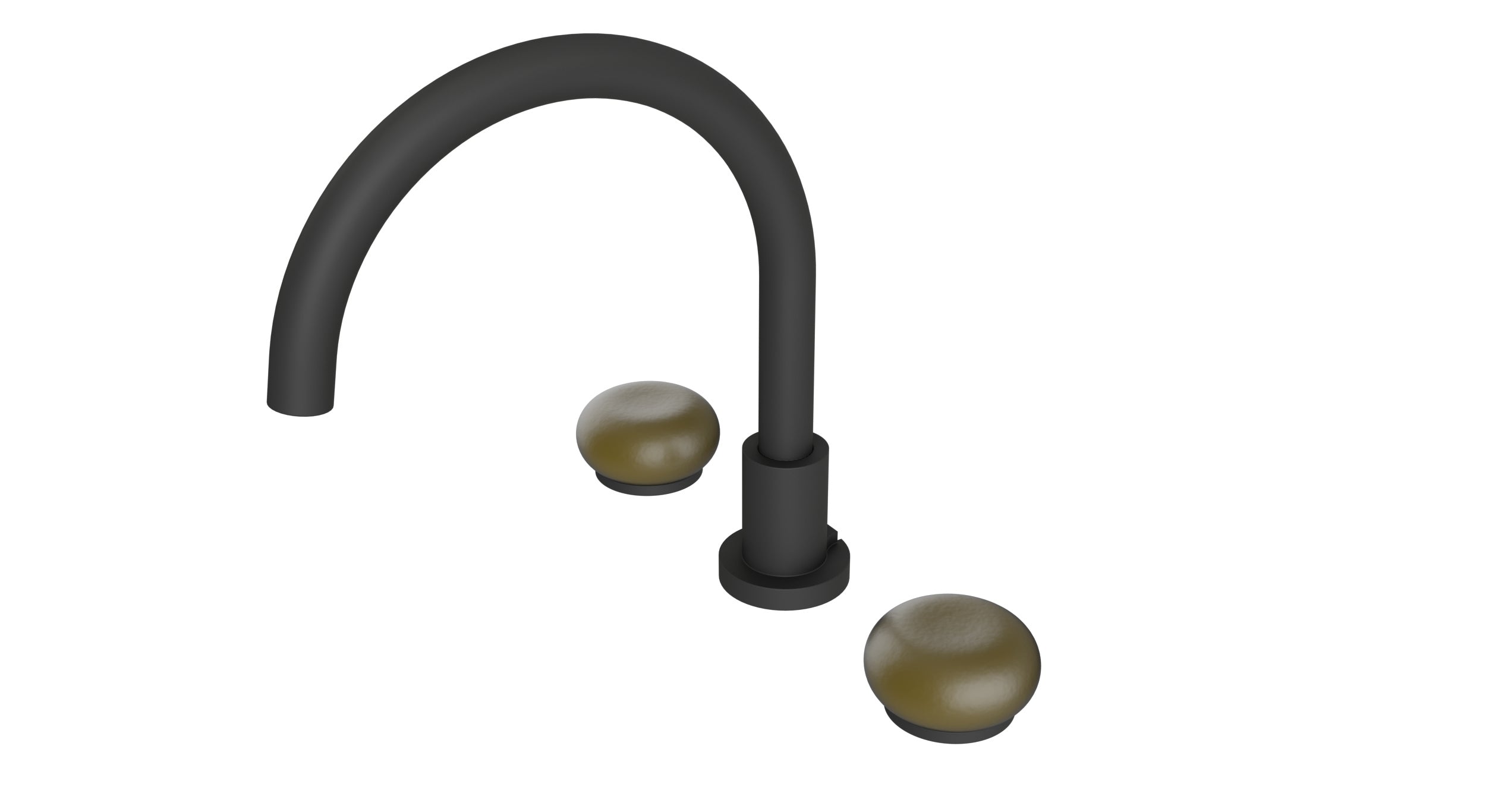 Foundry Two Handle Deck Mount Gooseneck Bath Trim with Pebble Ceramic Knob Handles in Matte Black