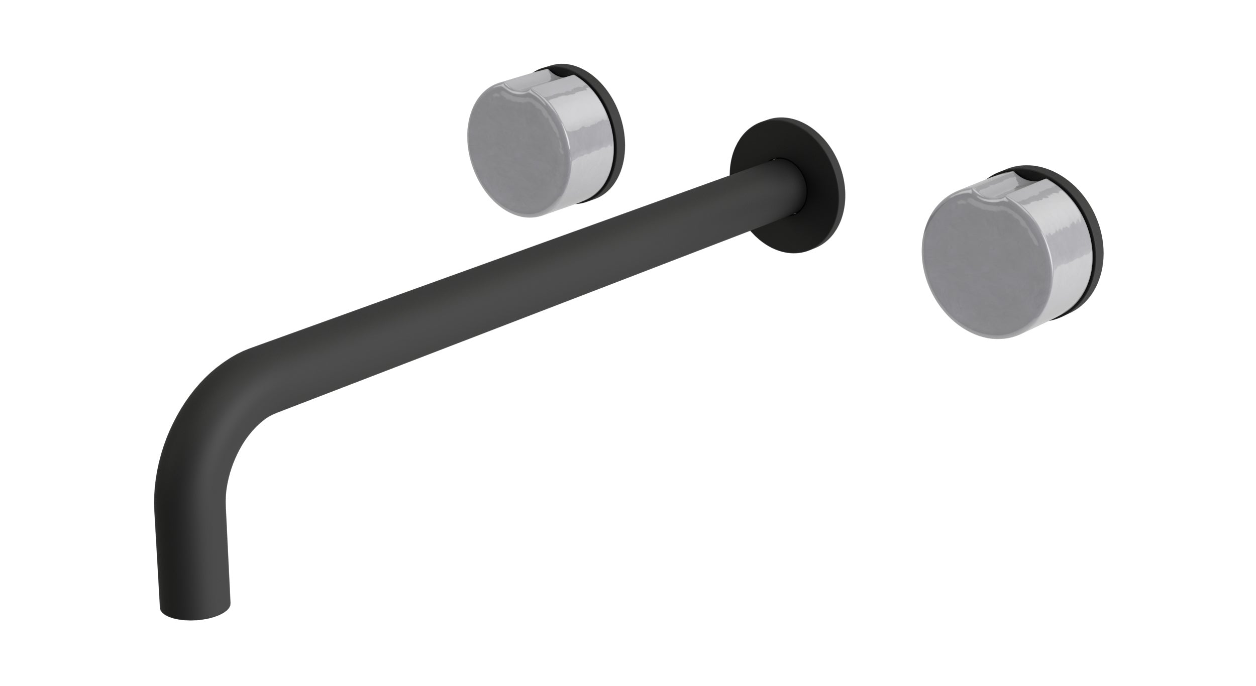 Foundry Two Handle Wall Mount 12" Lavatory Faucet with Groove Ceramic Knob Handles in Matte Black