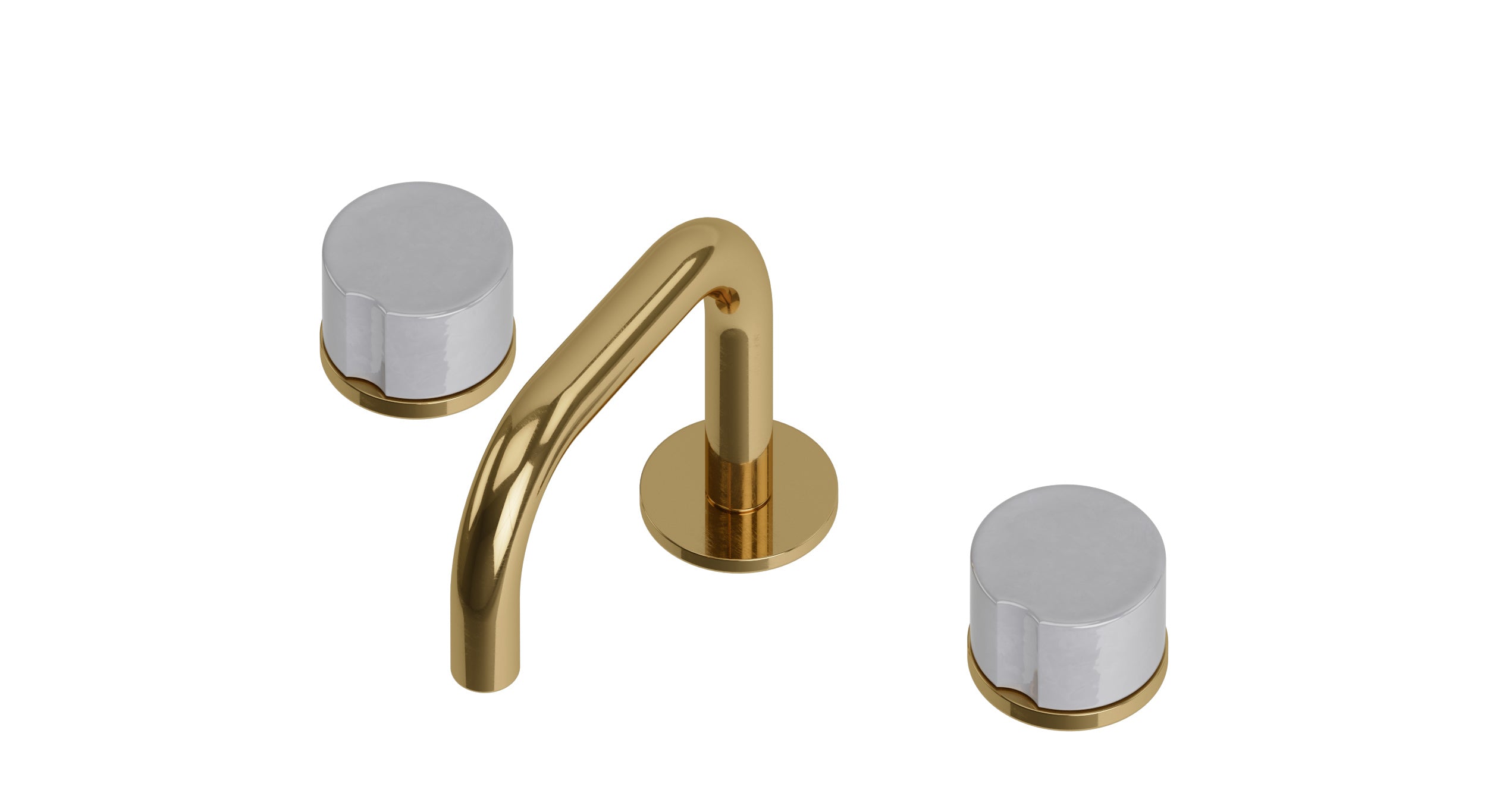Foundry Two Handle Deck Mount Squaretop Lavatory Faucet with Groove Ceramic Knob Handles in Uncoated Polished Brass