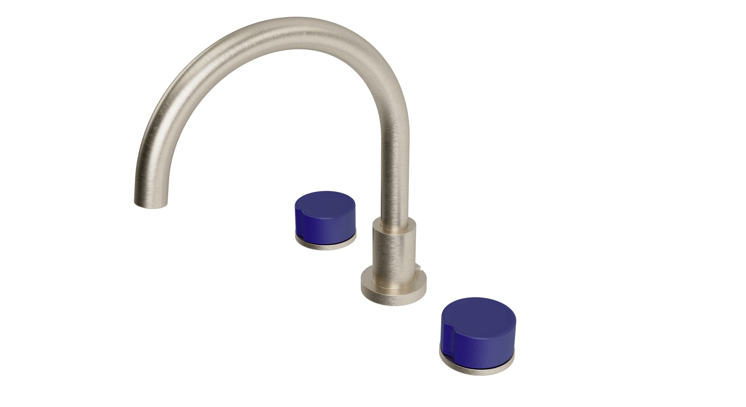 Foundry Two Handle Deck Mount Gooseneck Bath Trim with Groove Ceramic Knob Handles in Satin Nickel