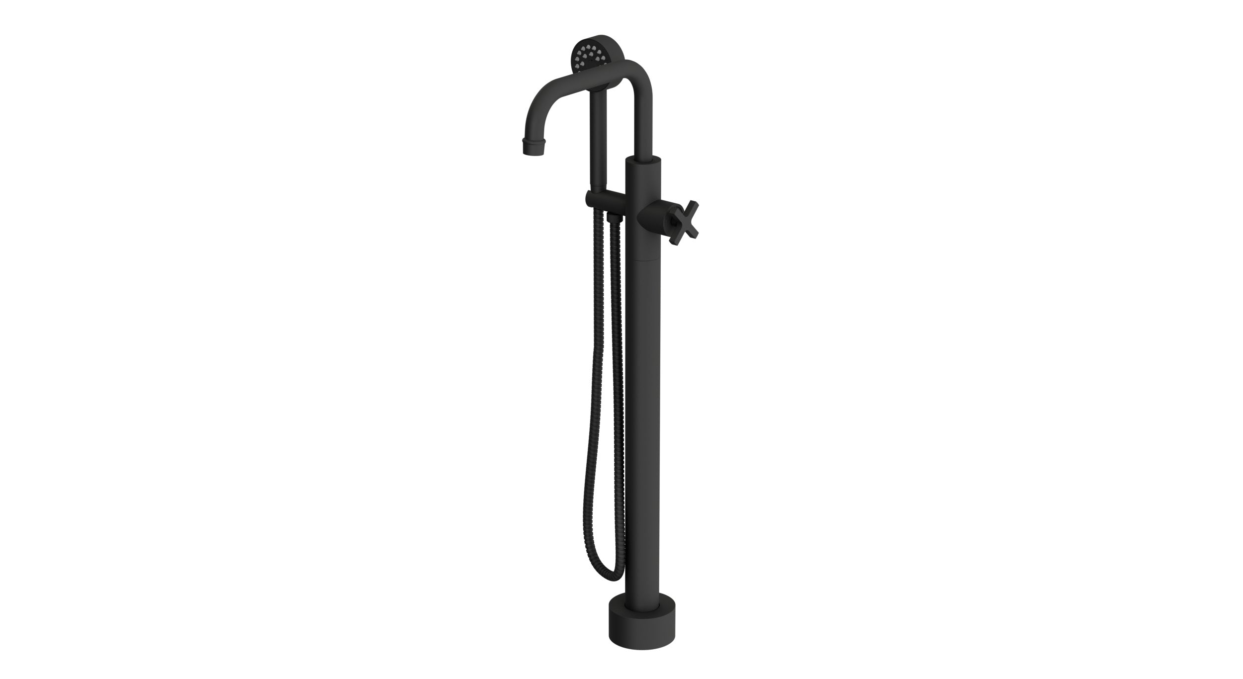 Emerson One Handle Floor Mount Squaretop Bath Trim with Hand Shower and Classic Cross Handle in Matte Black
