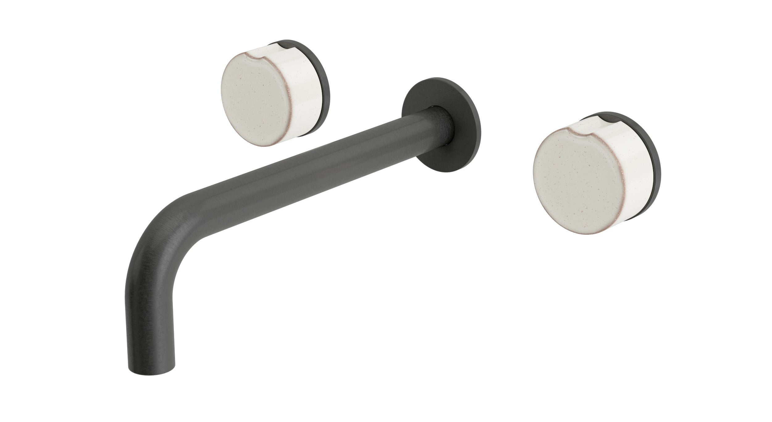 Foundry Two Handle Wall Mount 7.5" Lavatory Faucet with Groove Ceramic Knob Handles in Blackened Nickel