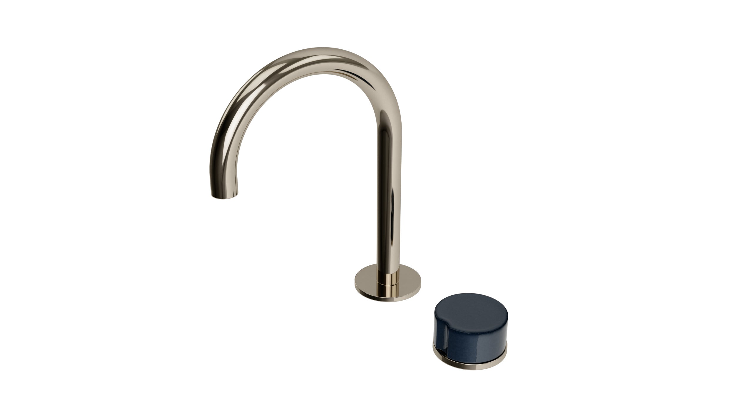 Foundry One Handle Deck Mount Gooseneck Lavatory Faucet with Groove Ceramic Knob Handle in Polished Nickel