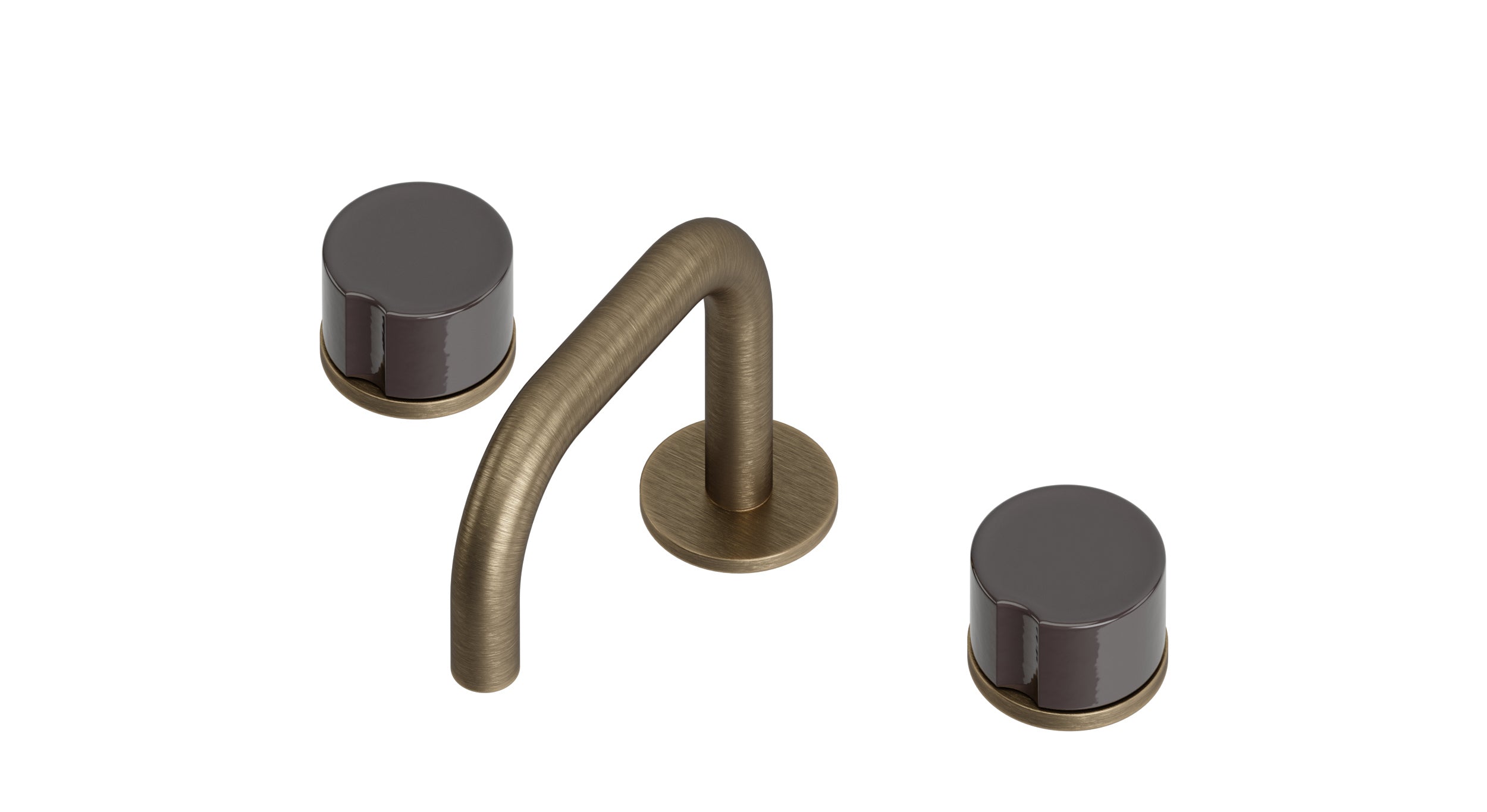 Foundry Two Handle Deck Mount Squaretop Lavatory Faucet with Groove Ceramic Knob Handles in Antique Brass