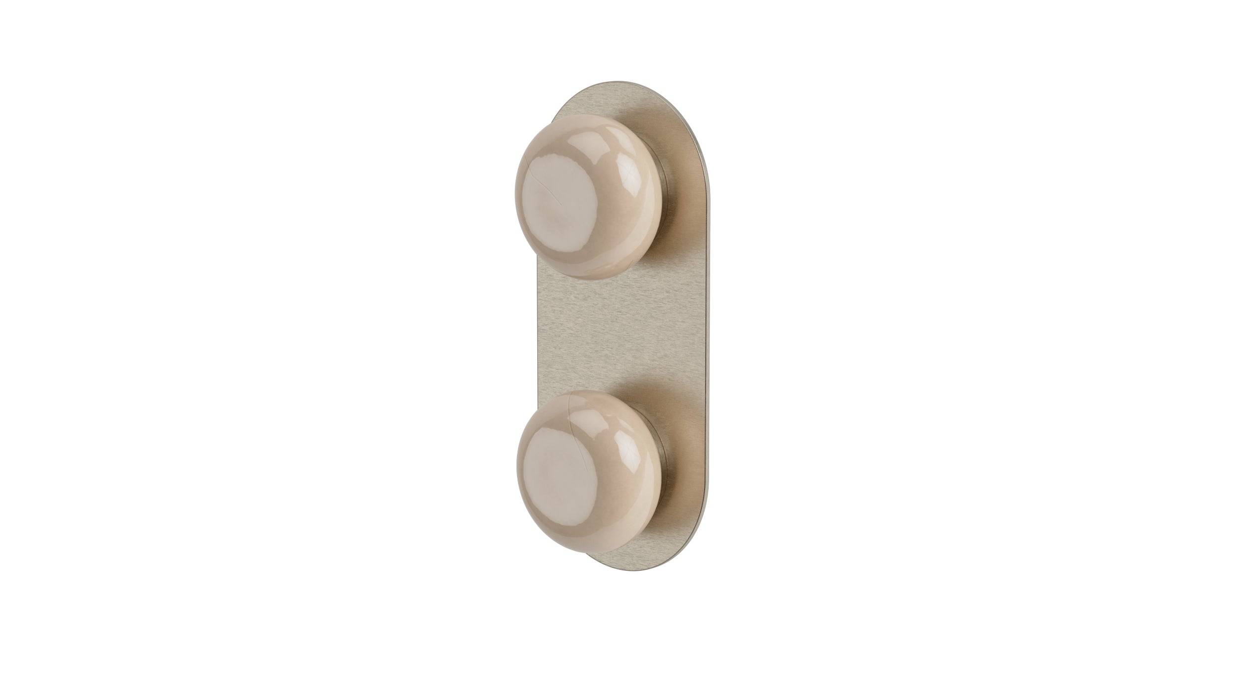 Foundry Two Handle Wall Mount Shower Trim with Pebble Ceramic Knob Handles in Satin Nickel