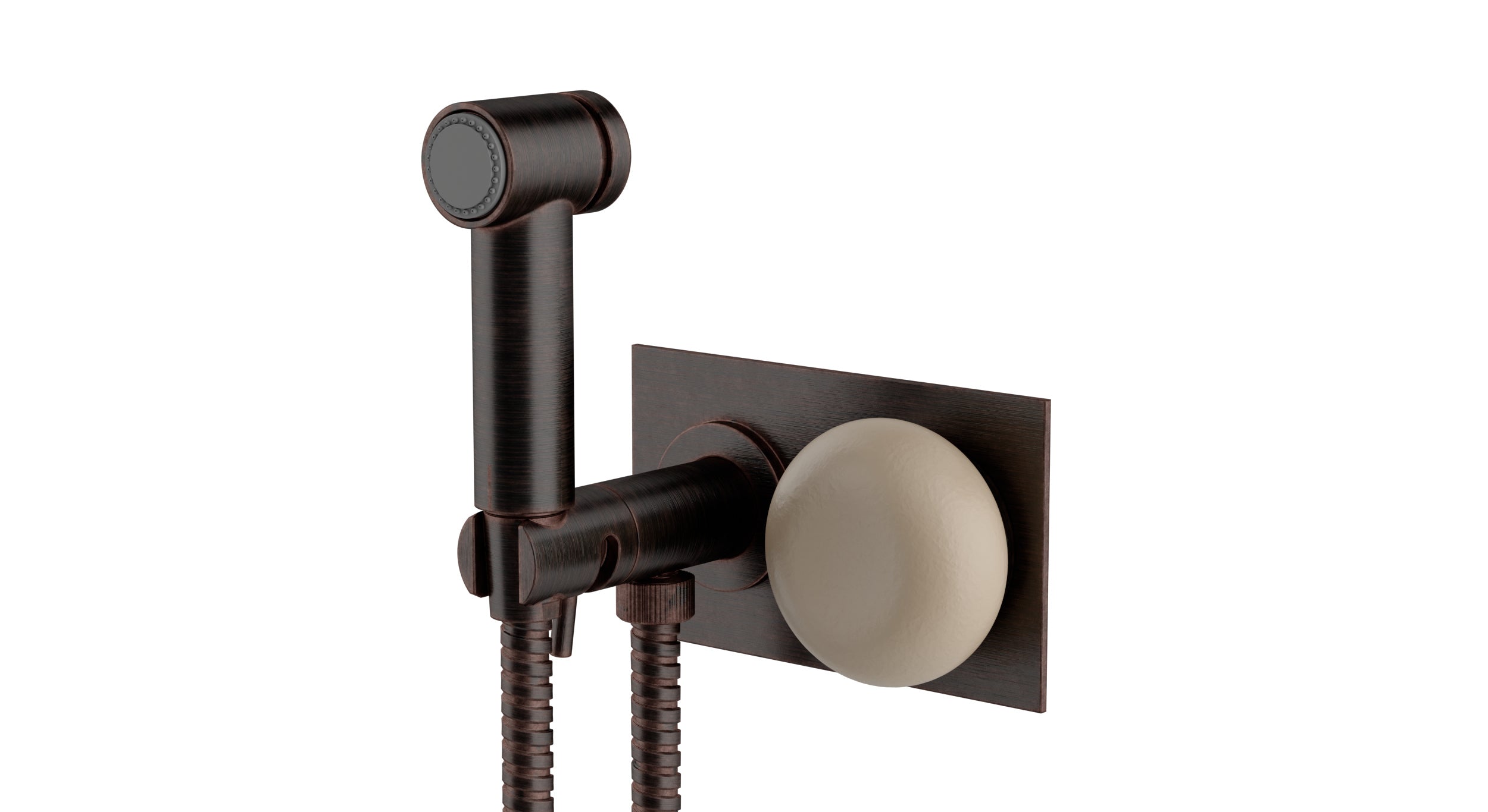 Foundry One Handle Wall Mount Bidet Trim with Pebble Ceramic Knob Handle in Antique Bronze