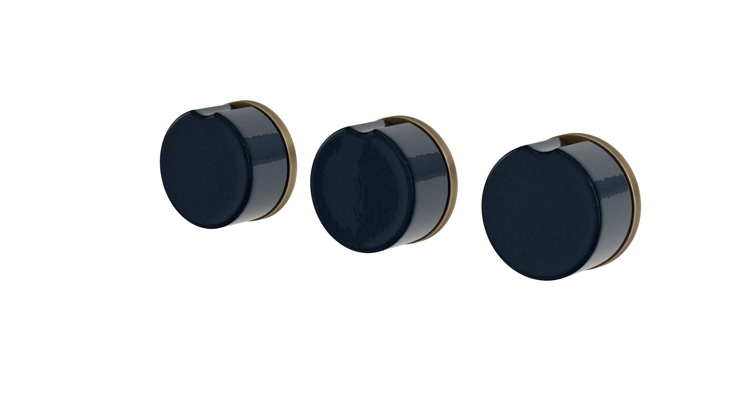 Foundry Three Handle Wall Mount Bath Trim with Diverter/Volume Control and Groove Ceramic Knob Handles in Antique Brass