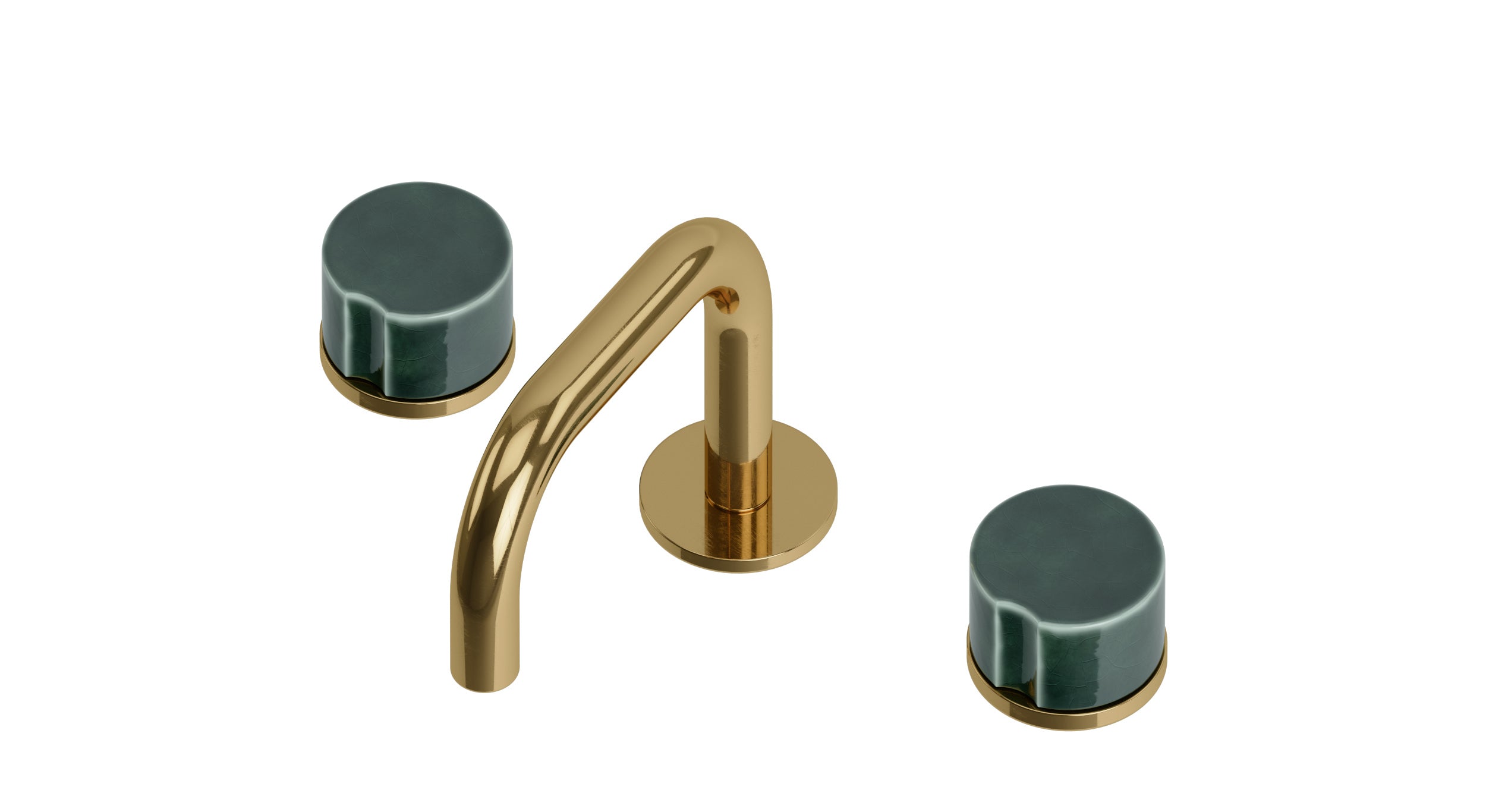 Foundry Two Handle Deck Mount Squaretop Lavatory Faucet with Groove Ceramic Knob Handles in Uncoated Polished Brass