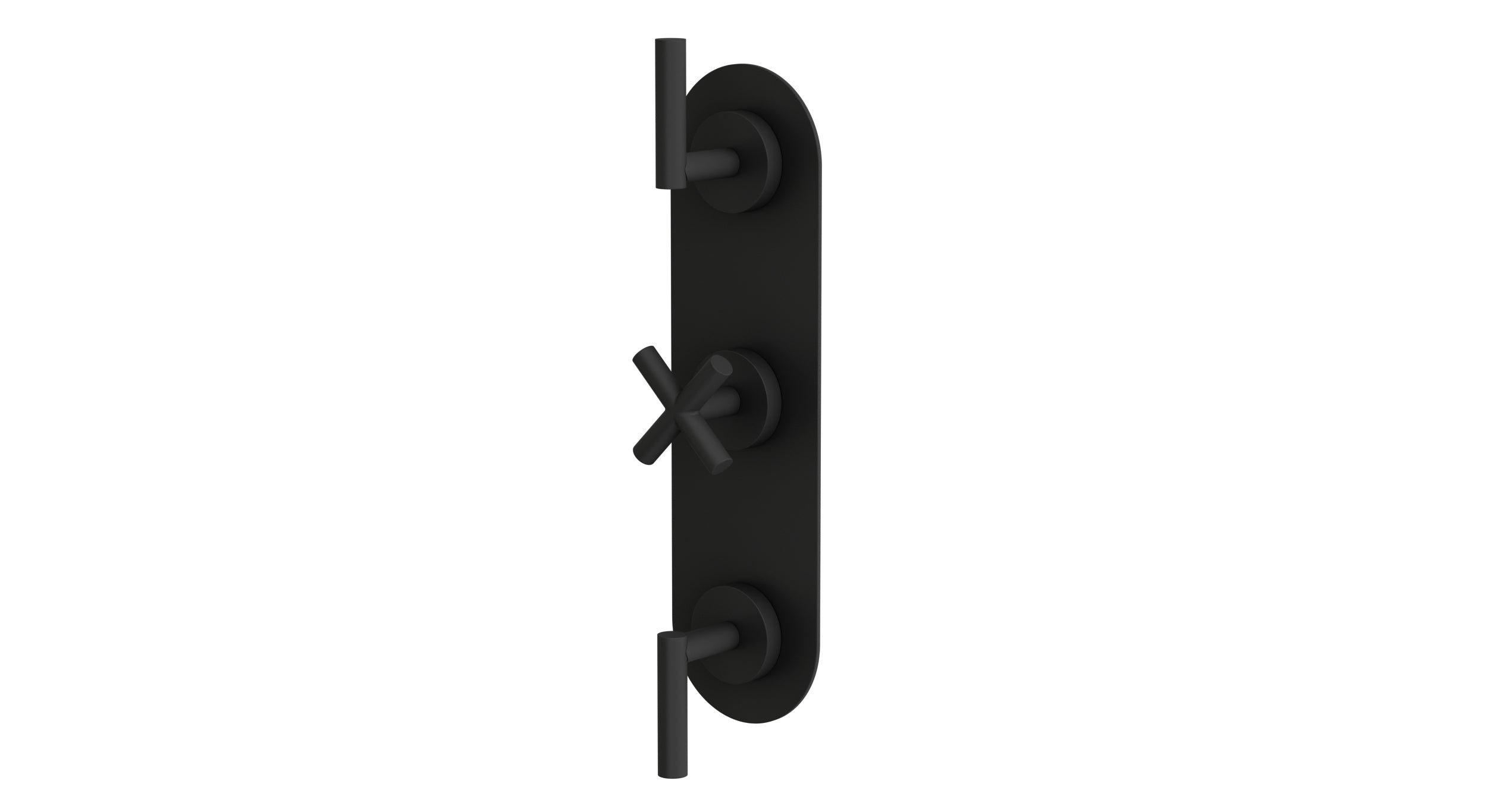 Contour Three Handle Wall Mount Shower Trim with Soft Cross/Soft Lever Handles in Matte Black