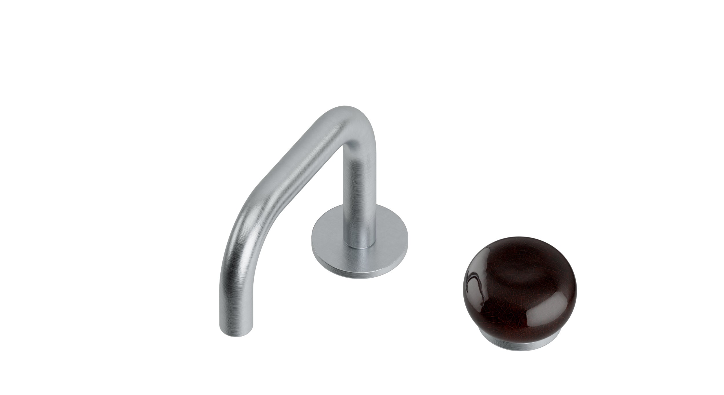 Foundry One Handle Deck Mount Squaretop Lavatory Faucet with Pebble Ceramic Knob Handle in Satin Chrome