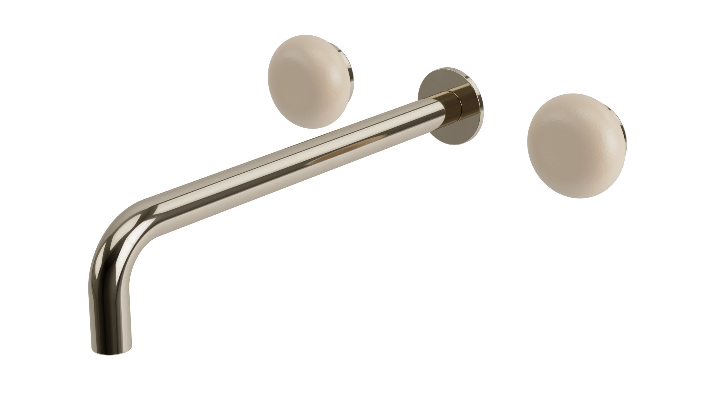 Foundry Two Handle Wall Mount 12" Lavatory Faucet with Pebble Ceramic Knob Handles in Polished Nickel