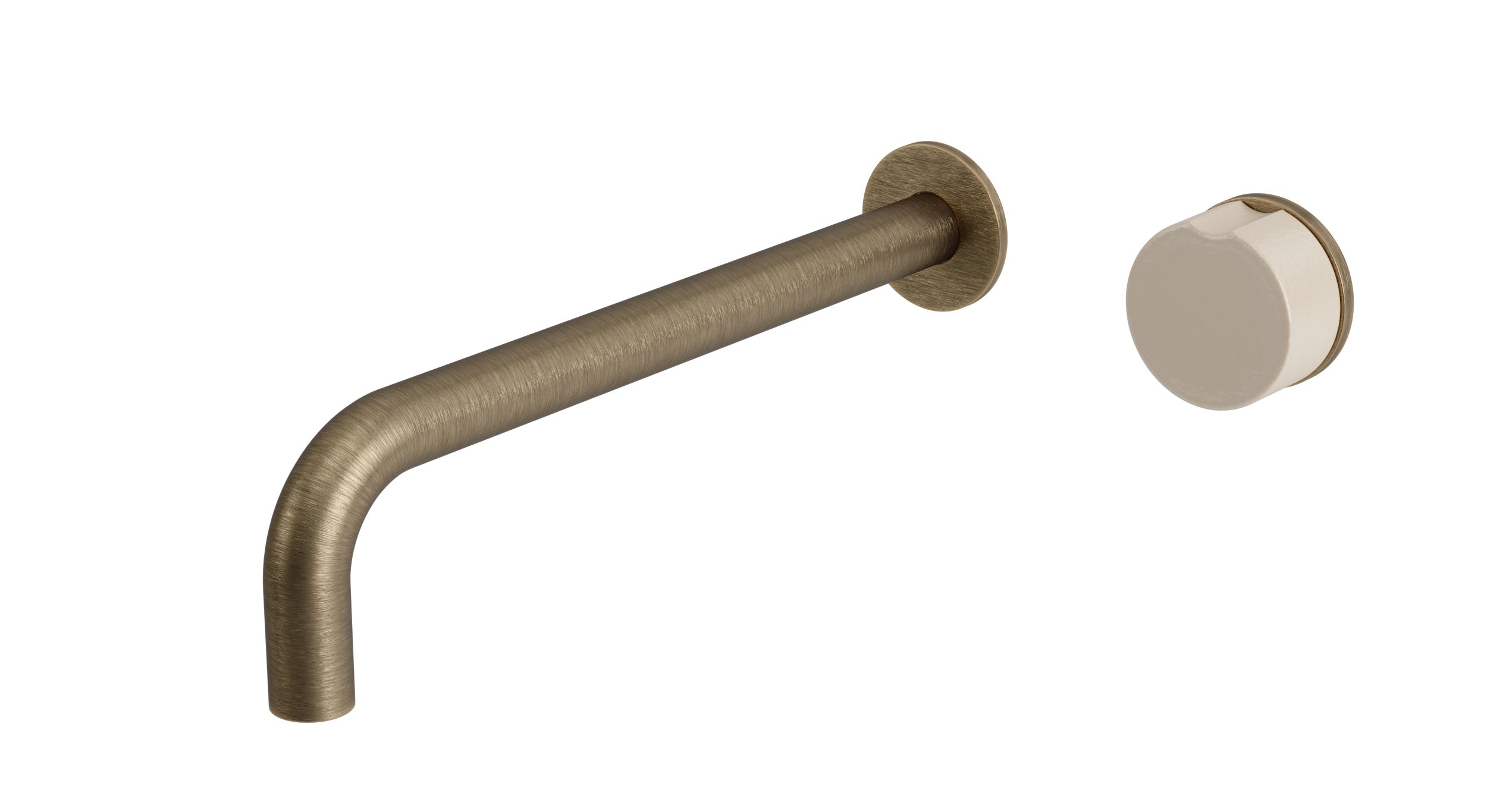 Foundry One Handle Wall Mount 10" Lavatory Faucet with Groove Ceramic Knob Handle in Antique Brass