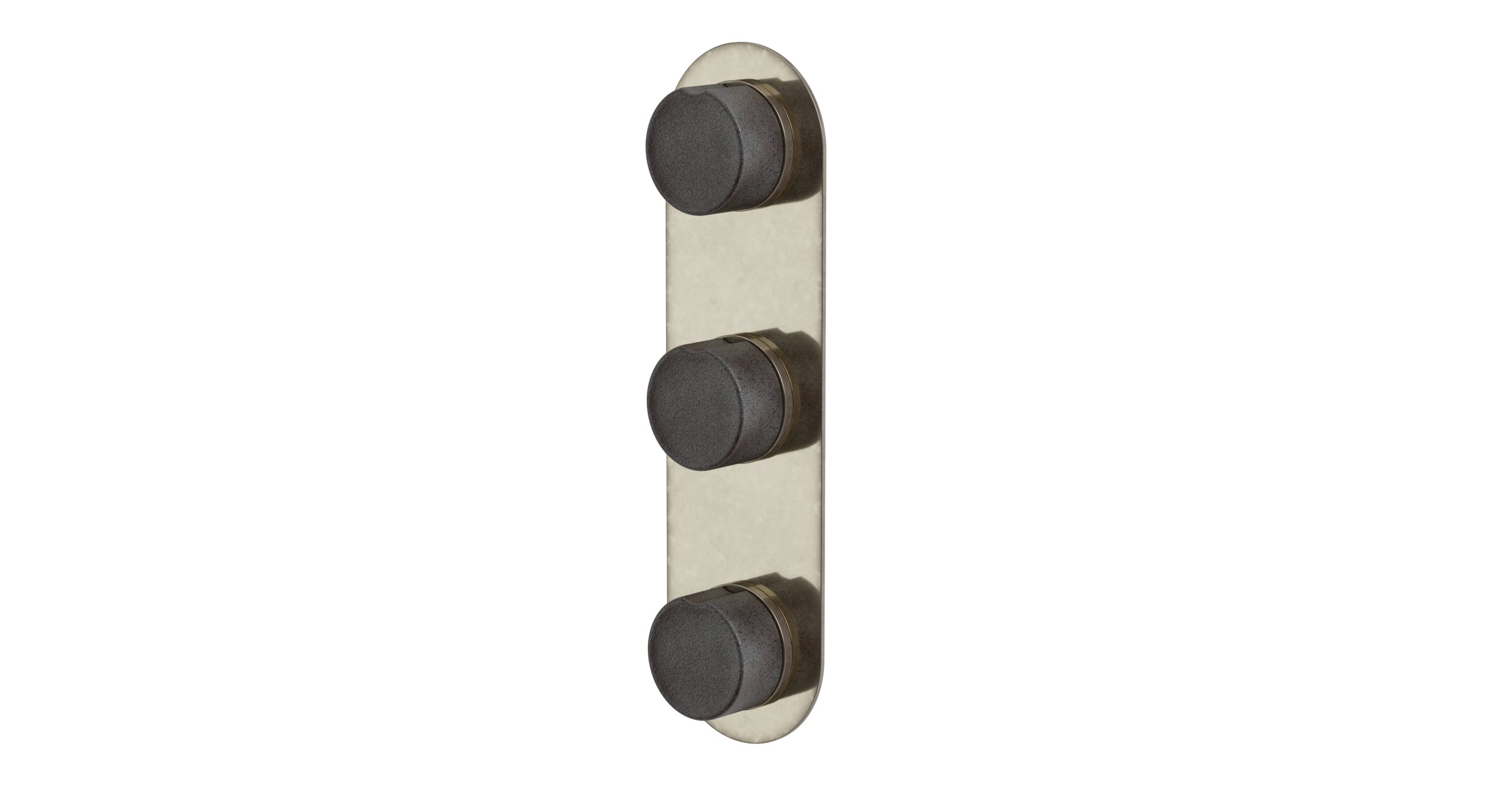 Foundry Three Handle Wall Mount Shower Trim with Groove Ceramic Knob Handles in French Nickel