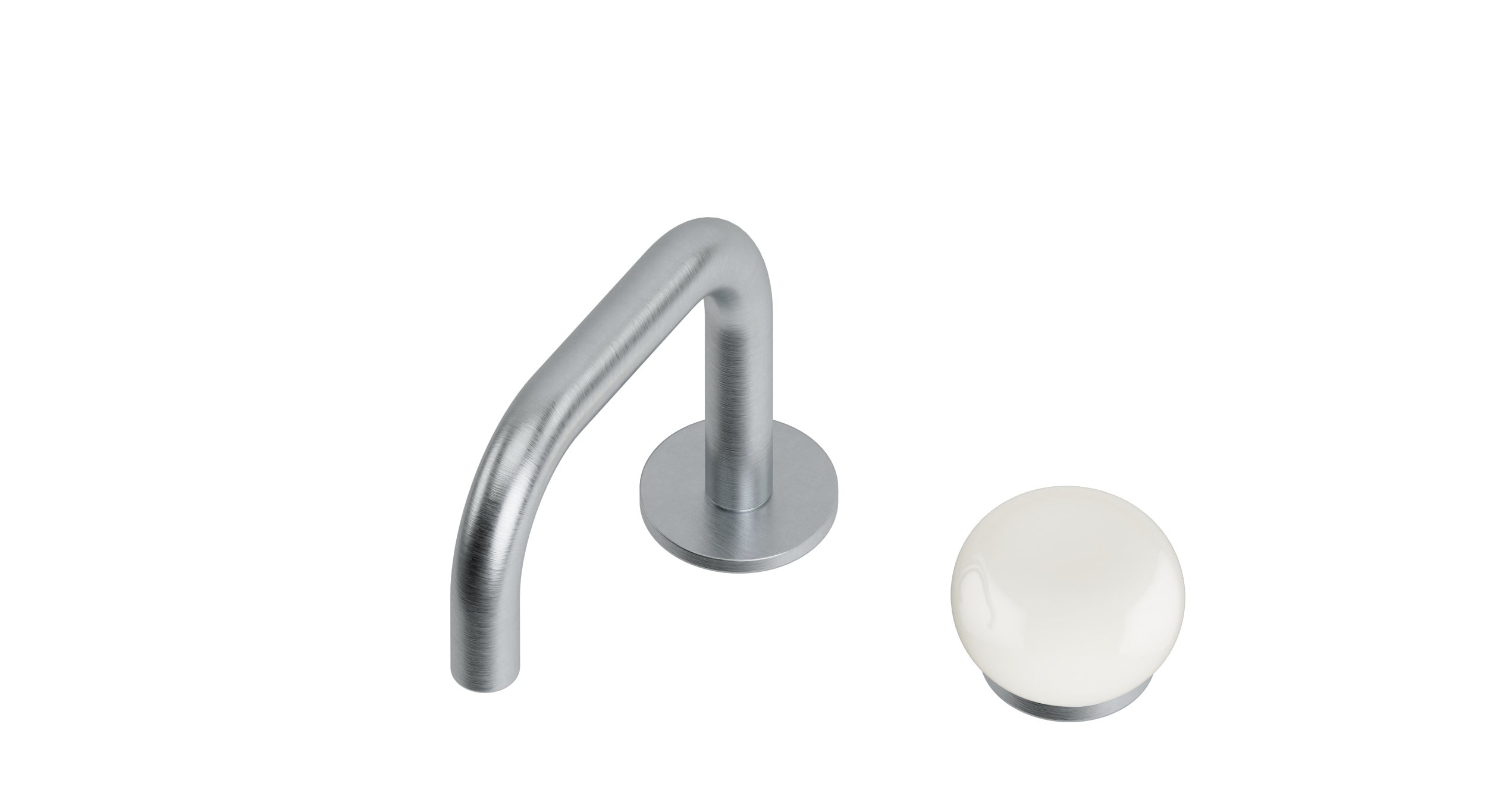 Foundry One Handle Deck Mount Squaretop Lavatory Faucet with Pebble Ceramic Knob Handle in Satin Chrome