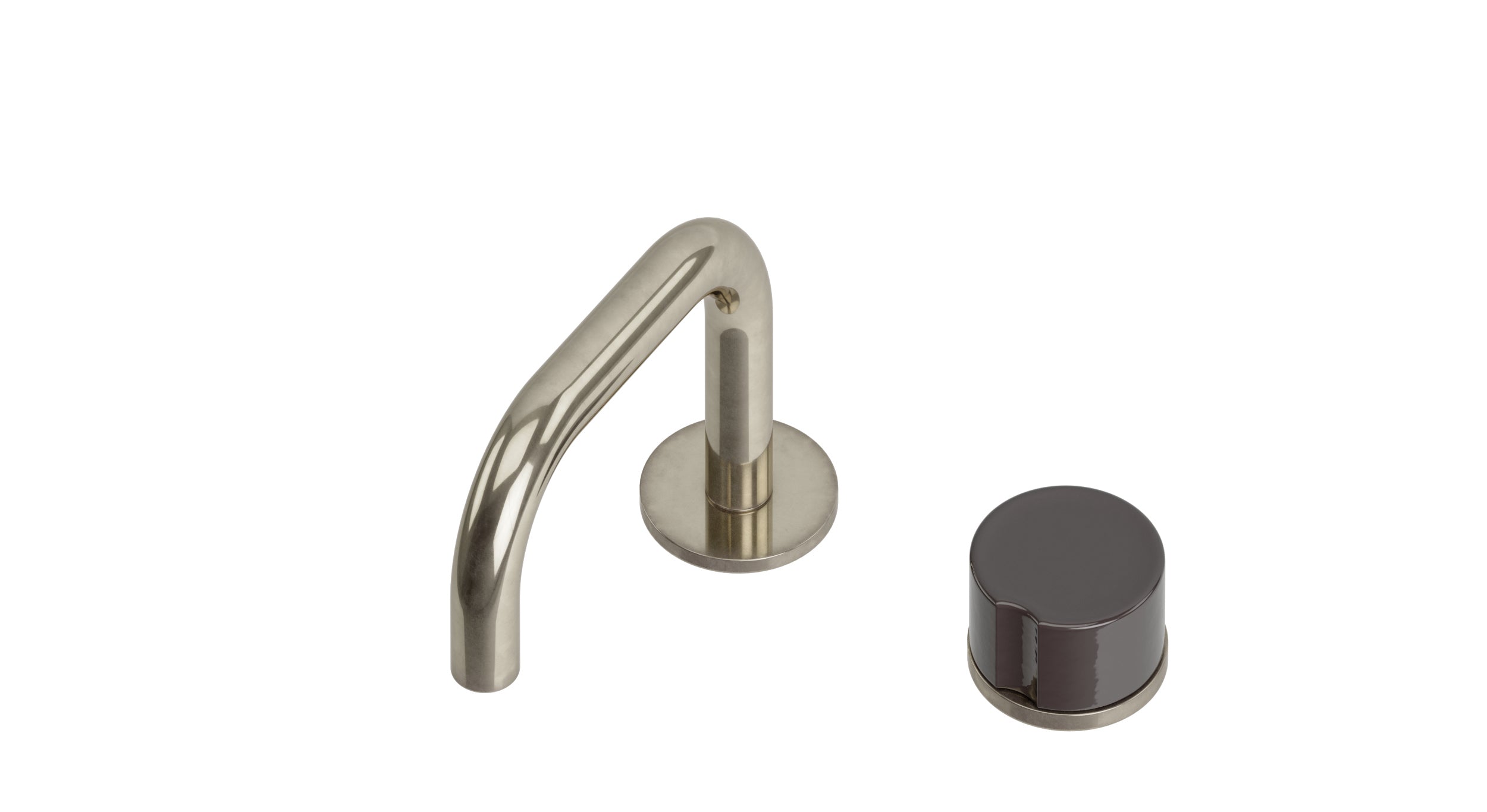 Foundry One Handle Deck Mount Squaretop Lavatory Faucet with Groove Ceramic Knob Handle in French Nickel