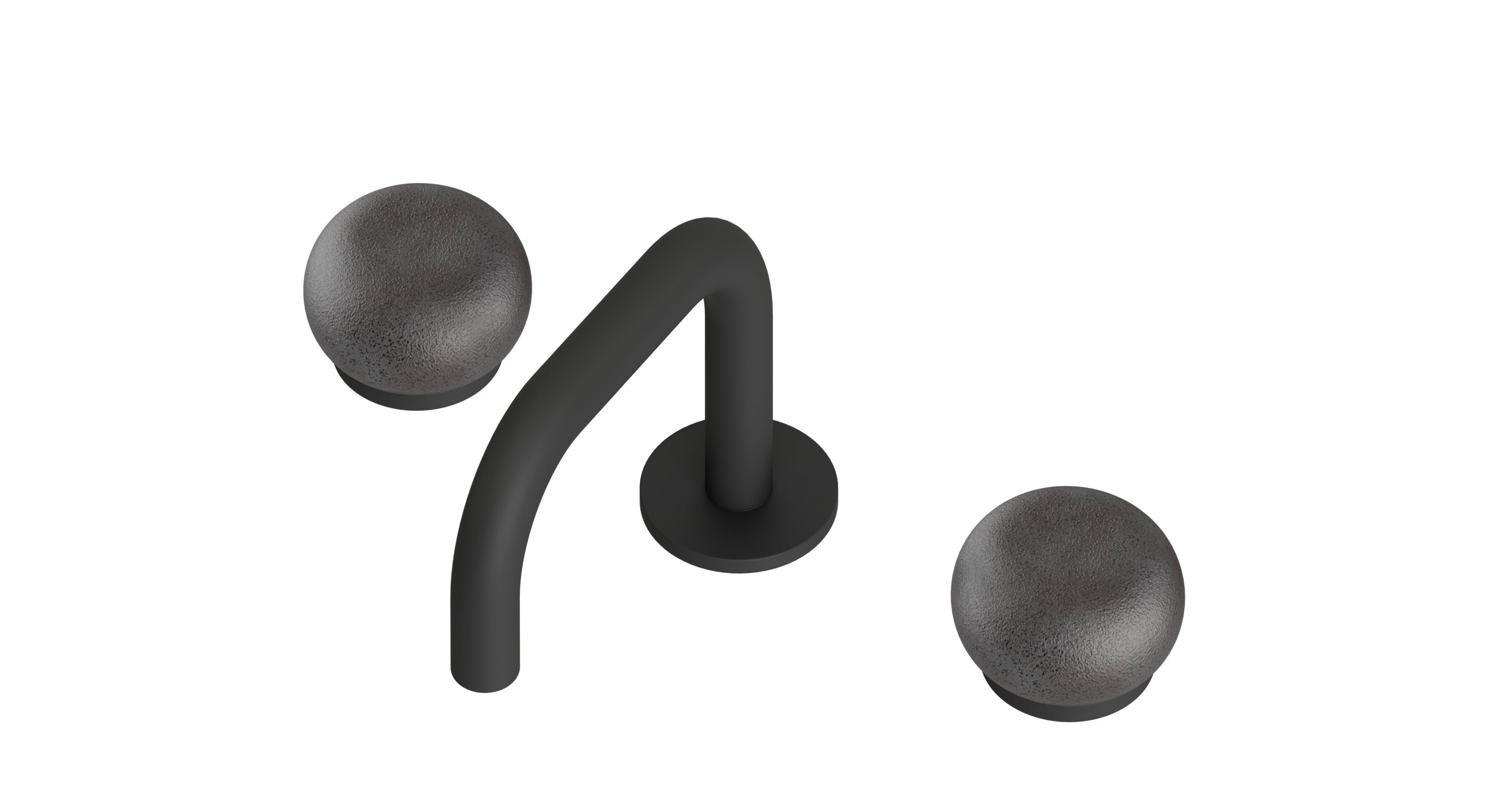 Foundry Two Handle Deck Mount Squaretop Lavatory Faucet with Pebble Ceramic Knob Handles in Matte Black