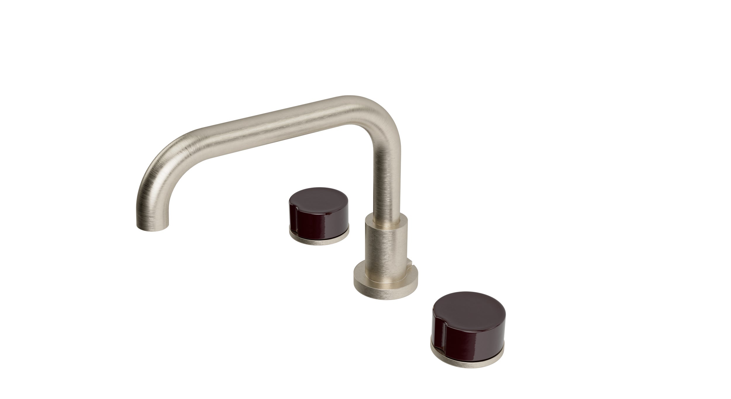 Foundry Two Handle Deck Mount Squaretop Bath Trim with Groove Ceramic Knob Handles in Satin Nickel