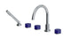 Foundry Three Handle Deck Mount Gooseneck Bath Trim with Hand Shower and Groove Ceramic Knob Handles in Satin Chrome