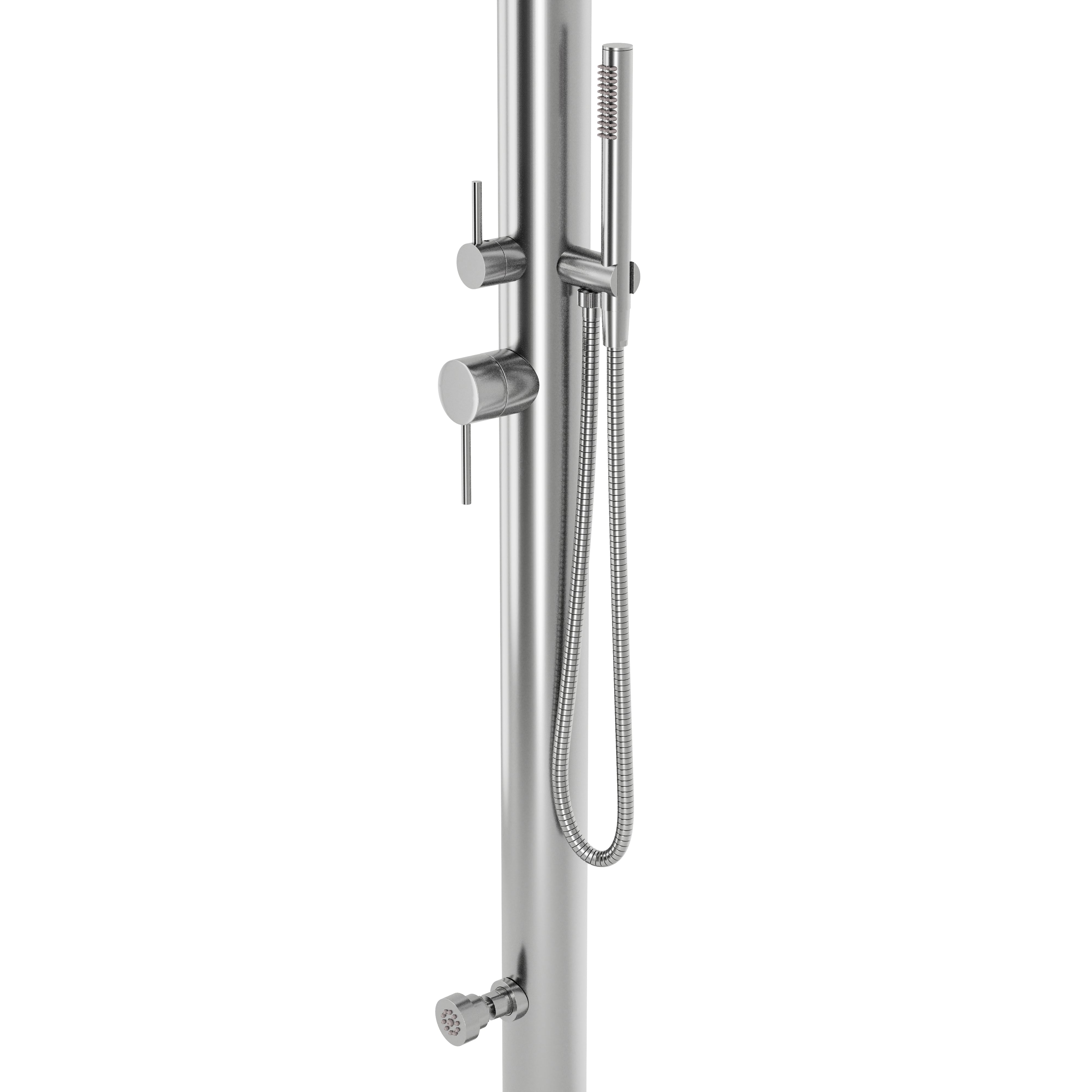 Contour Outdoor Shower Pressure Balance with 12" Rain Head, Hand Shower, and Foot Wash in Stainless Steel
