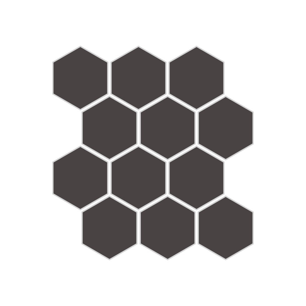 2" Hexagon Sheeted Original Ceramic Mosaic Tile in Carbon Gloss