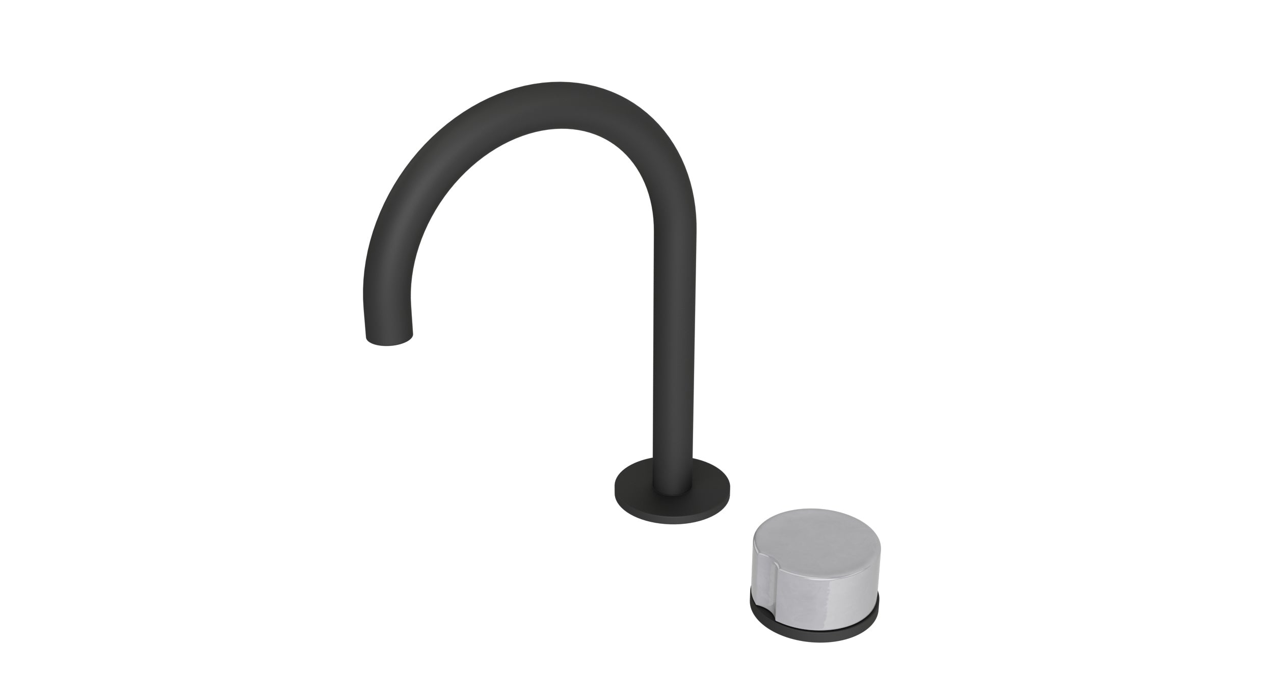 Foundry One Handle Deck Mount Gooseneck Lavatory Faucet with Groove Ceramic Knob Handle in Matte Black
