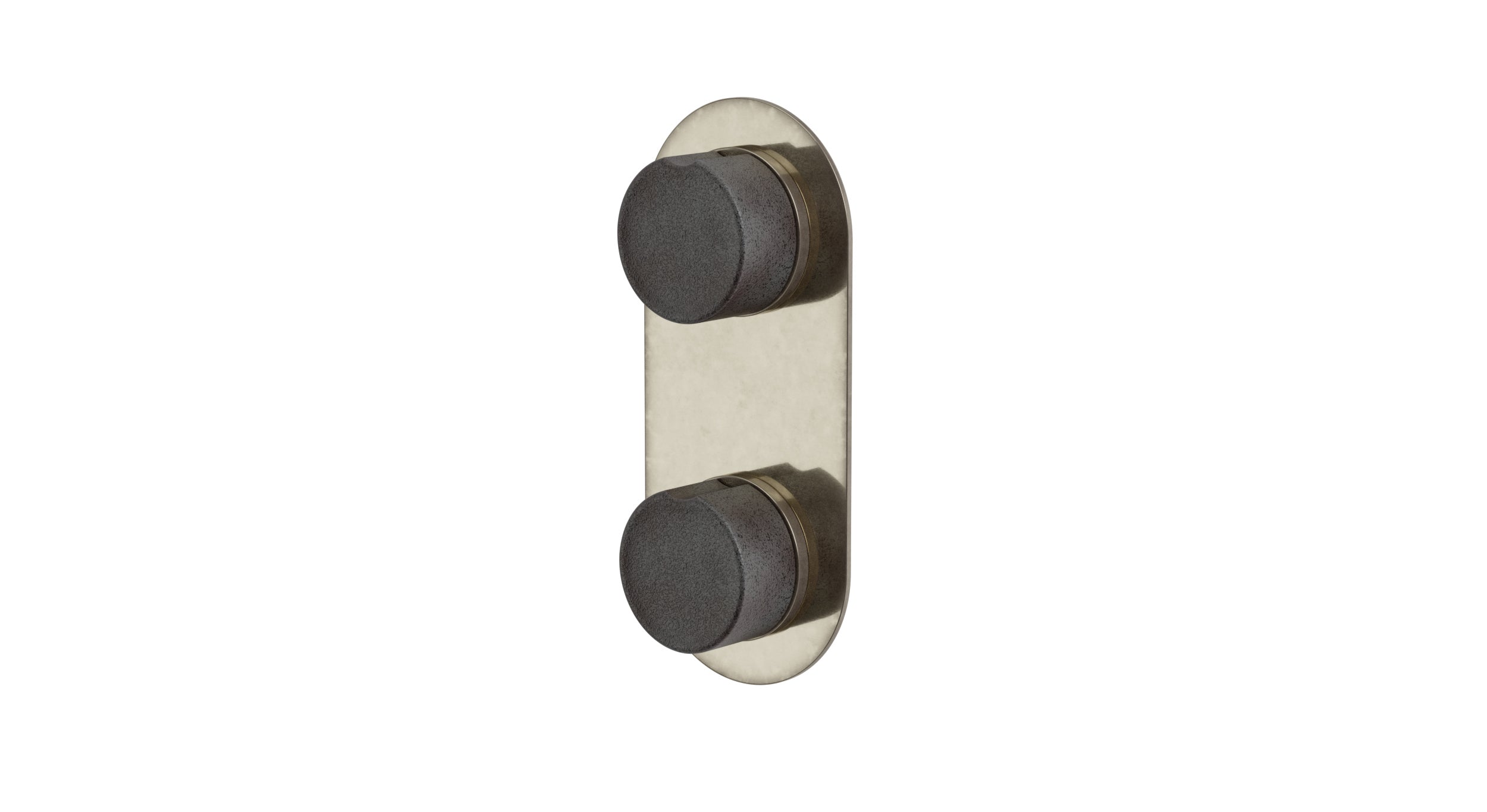 Foundry Two Handle Wall Mount Shower Trim with Groove Ceramic Knob Handles in French Nickel