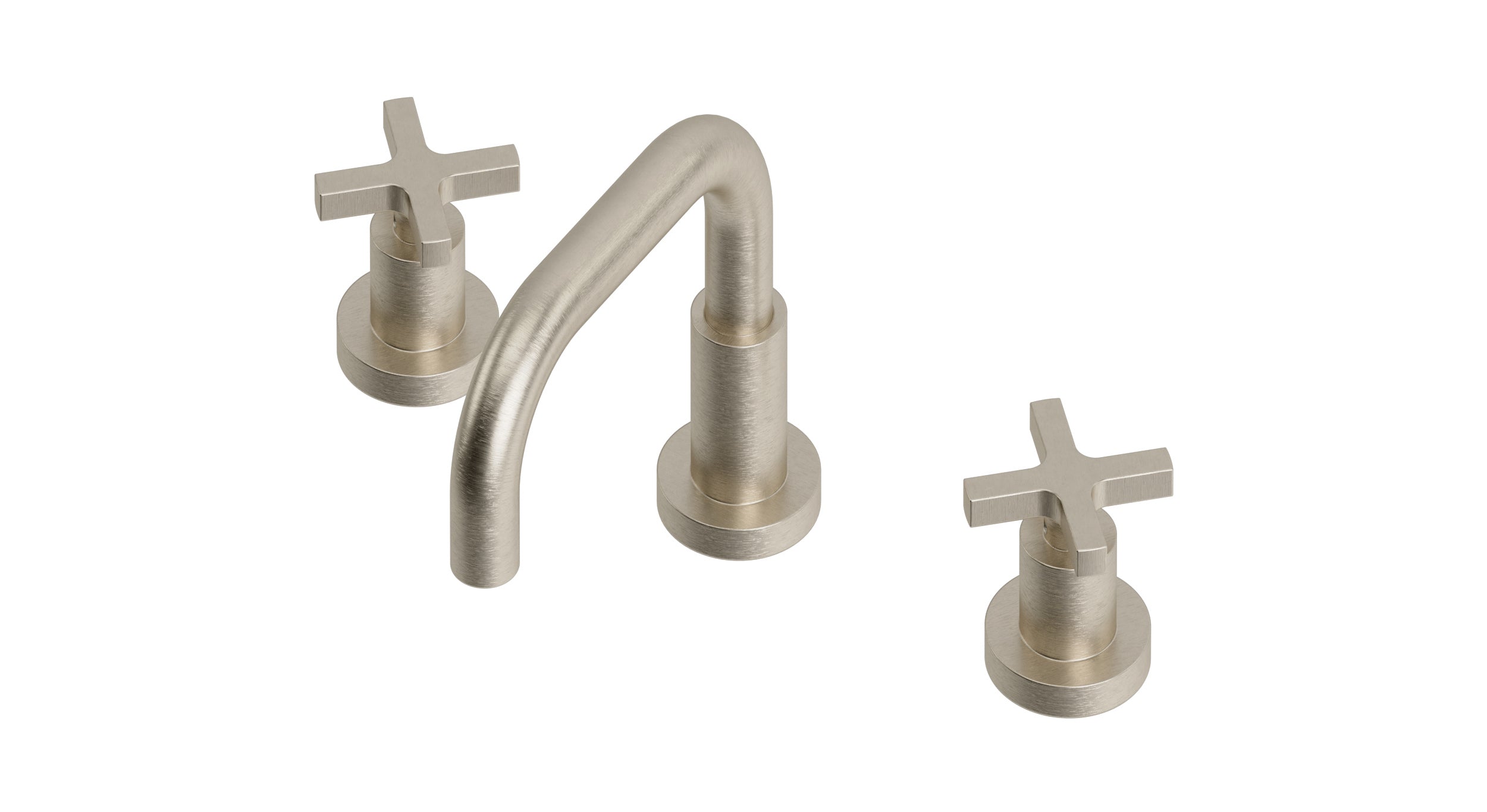 Flatiron Two Handle Deck Mount Squaretop Lavatory Faucet with Linear Cross Handles in Satin Nickel