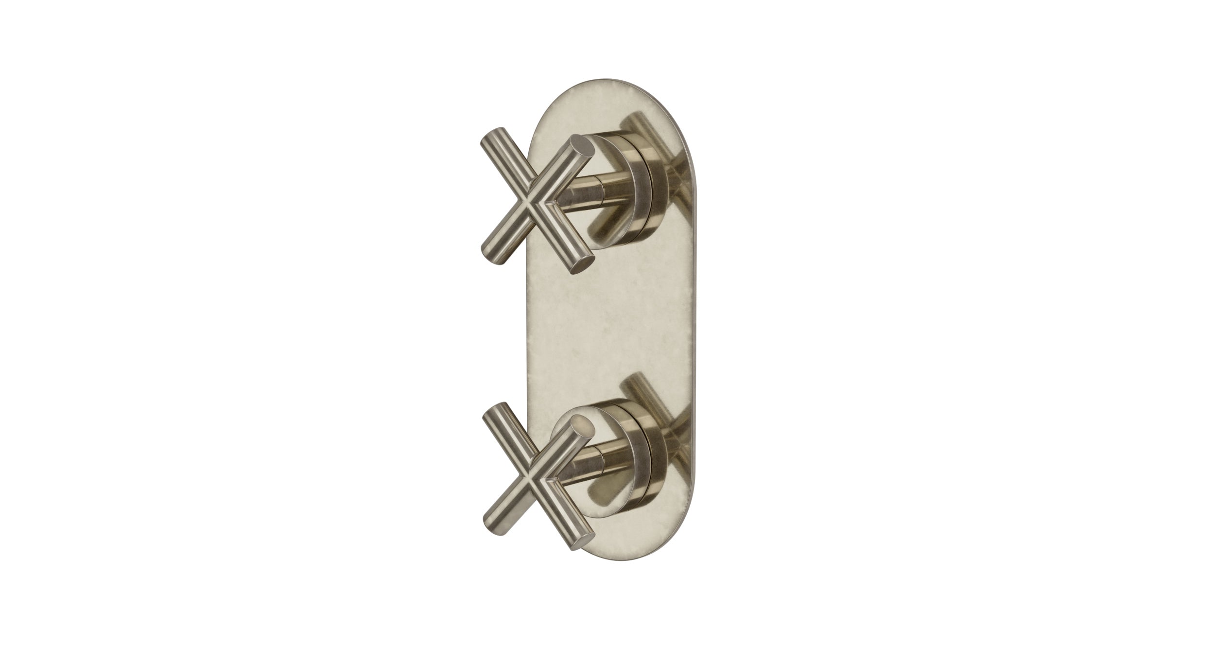 Contour Two Handle Wall Mount Shower Trim with Soft Cross Handles in French Nickel