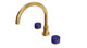 Foundry Two Handle Deck Mount Gooseneck Bath Trim with Groove Ceramic Knob Handles in French Brass