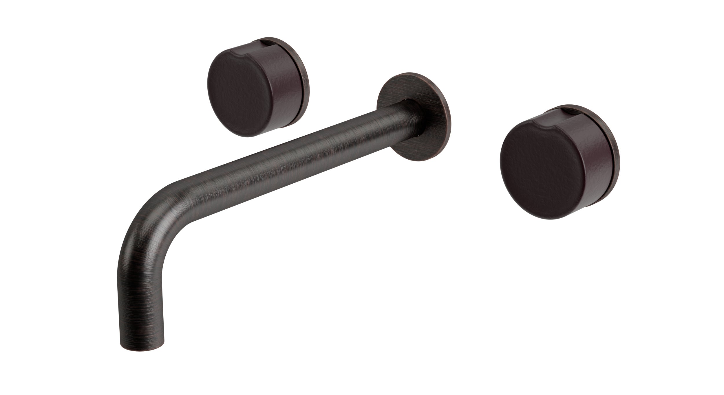Foundry Two Handle Wall Mount 7.5" Lavatory Faucet with Groove Ceramic Knob Handles in Antique Bronze