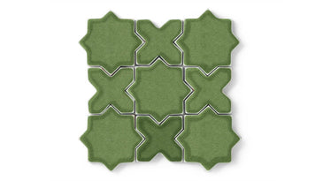 Mini Star & Cross Original Ceramic Tile in Kelp Gloss