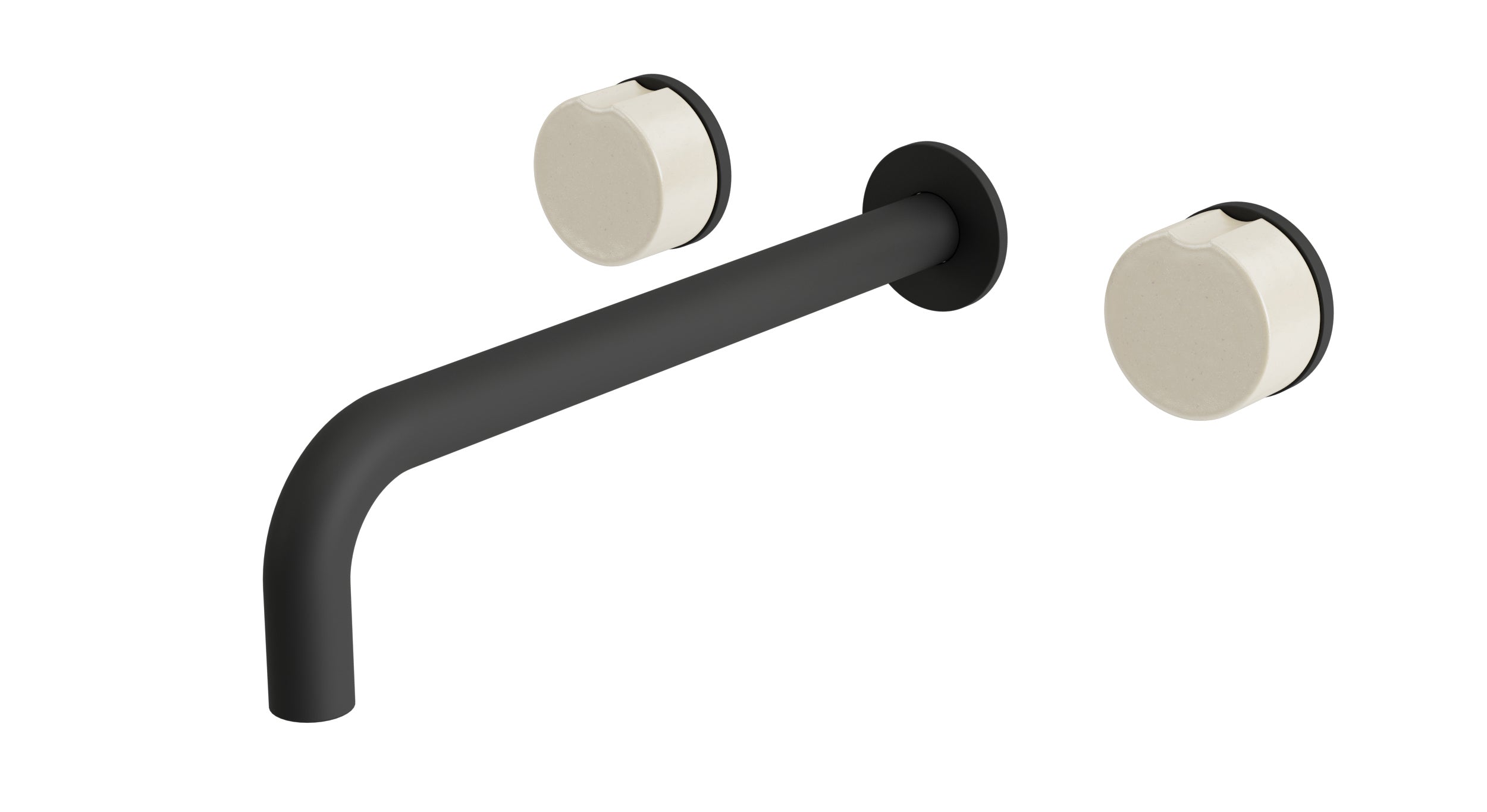 Foundry Two Handle Wall Mount 10" Lavatory Faucet with Groove Ceramic Knob Handles in Matte Black