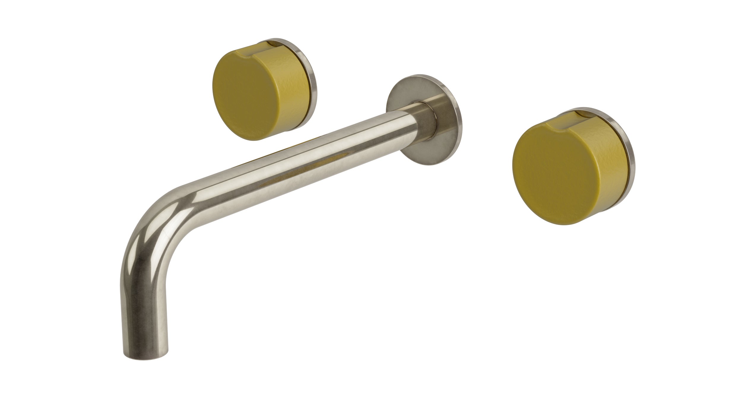 Foundry Two Handle Wall Mount 7.5" Lavatory Faucet with Groove Ceramic Knob Handles in French Nickel